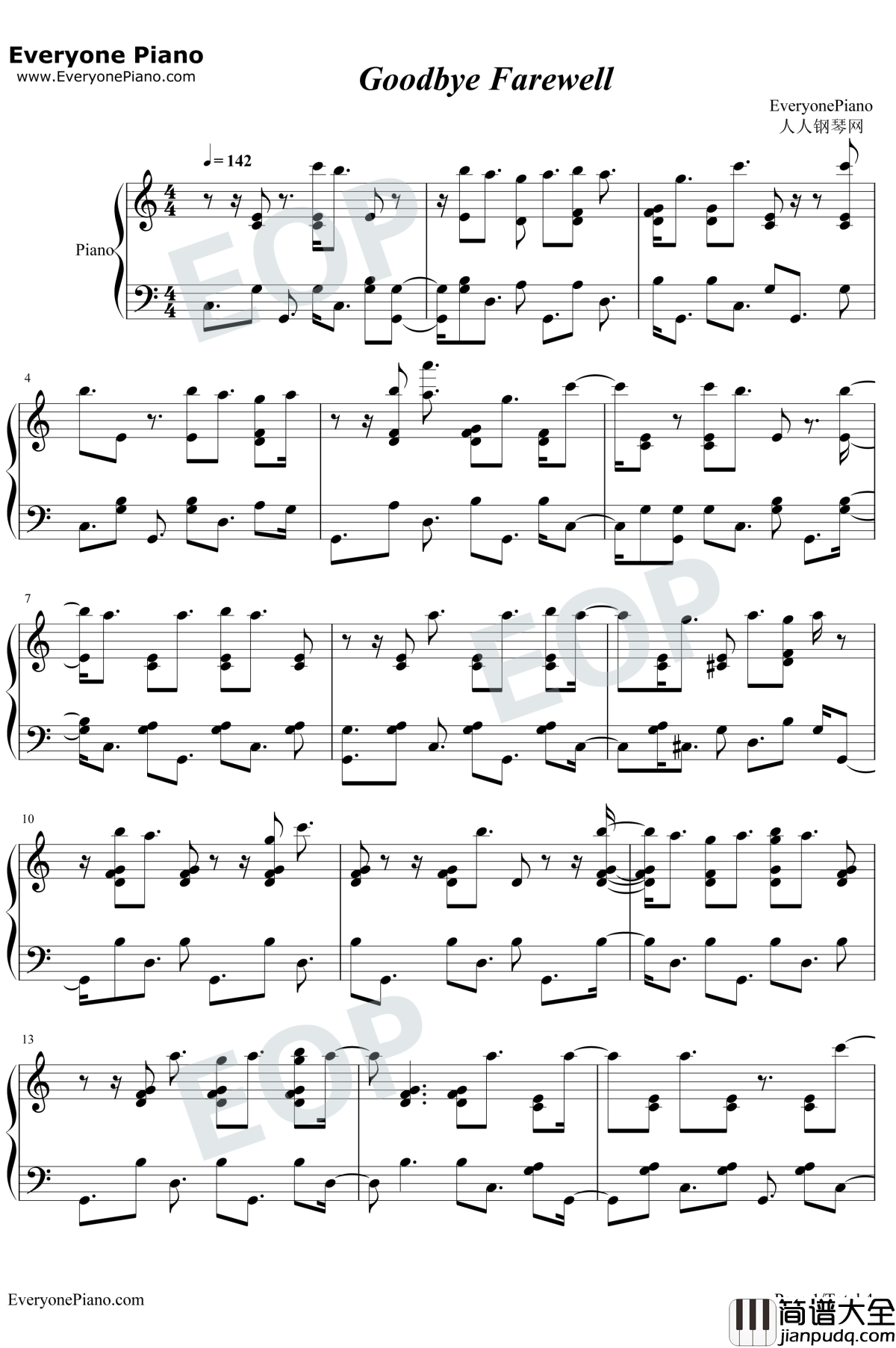 Goodbye_Farewell钢琴谱_RichardSherman_克里斯托弗罗宾OST