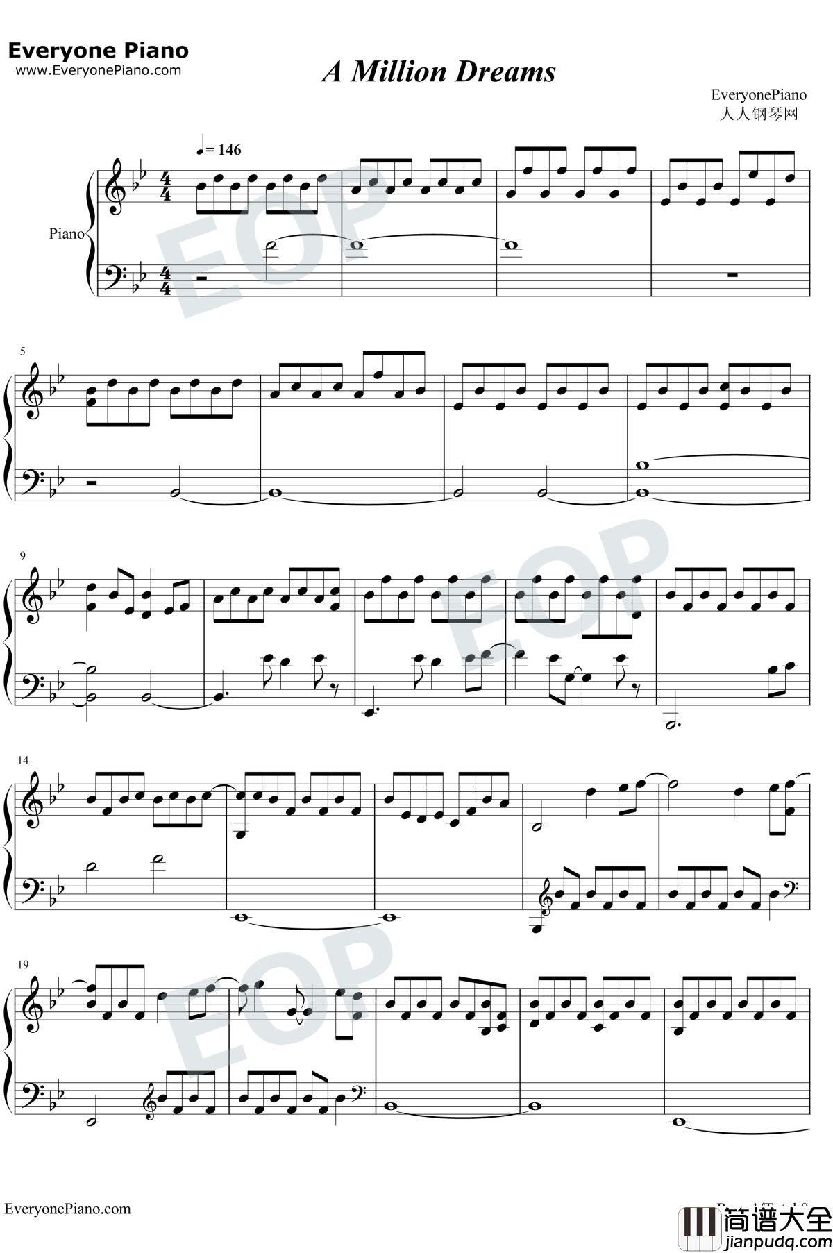 A_Million_Dreams钢琴谱_PasekandPaul_好听版