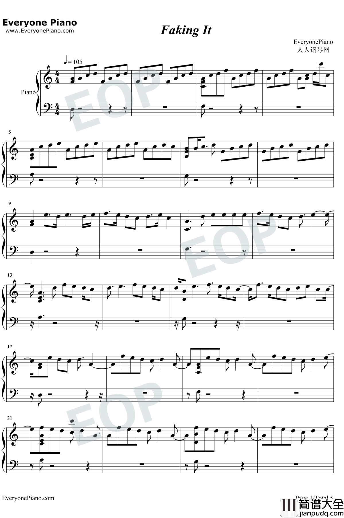Faking_It钢琴谱_Calvin_Harris