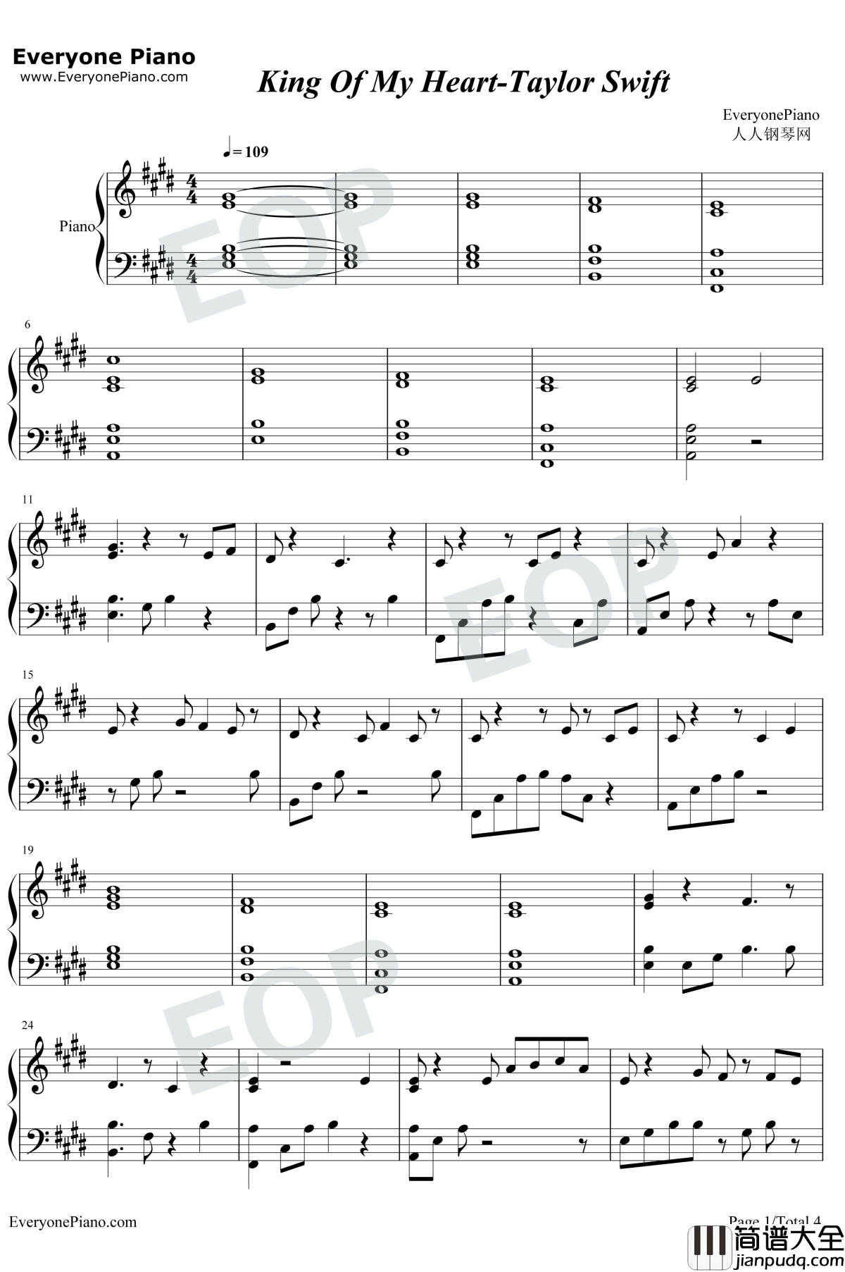 King_of_My_Heart钢琴谱_Taylor_Swift