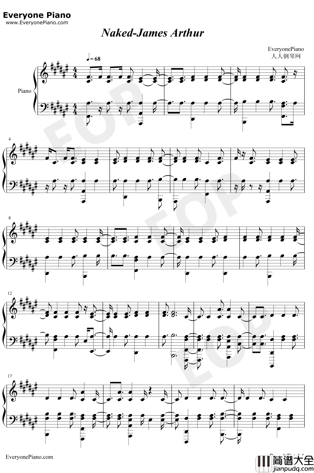 Naked钢琴谱_James_Arthur