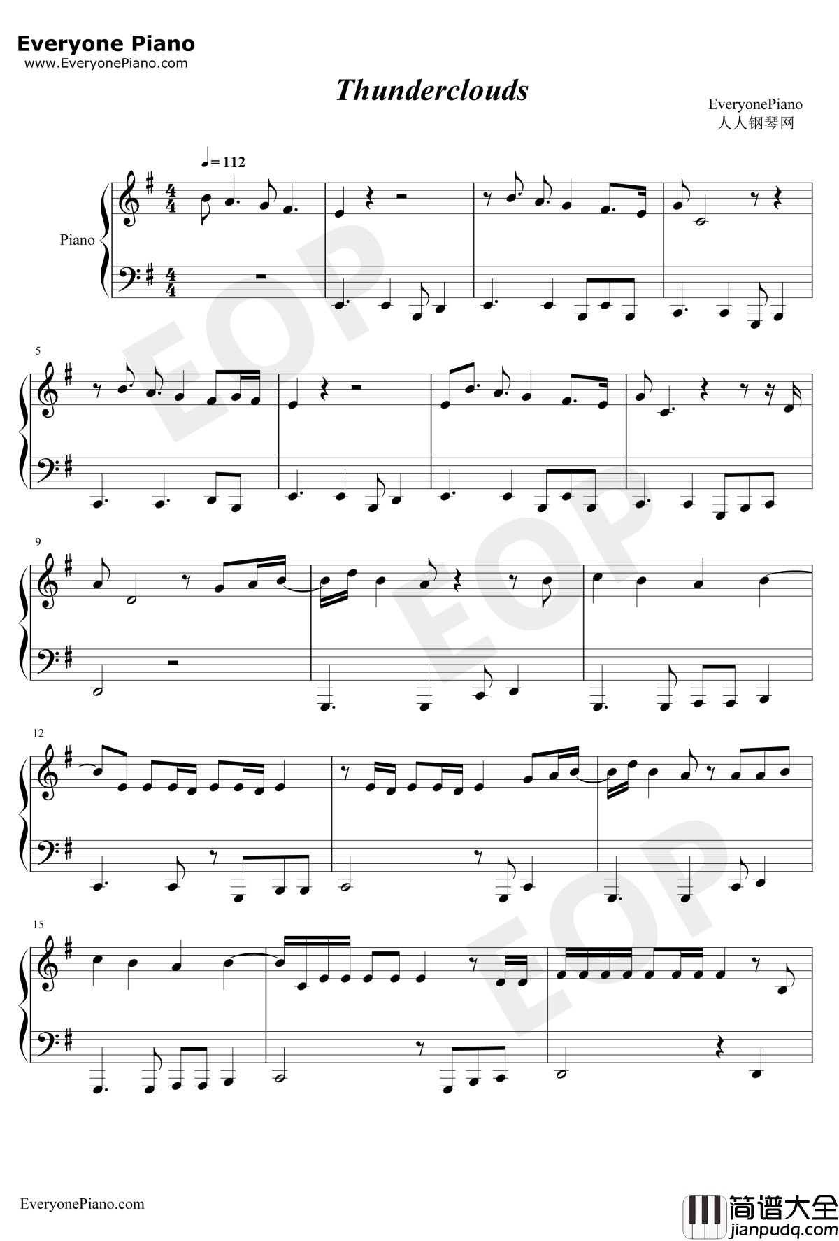 Thunderclouds钢琴谱_LSD_三星GalaxyNote9主题曲