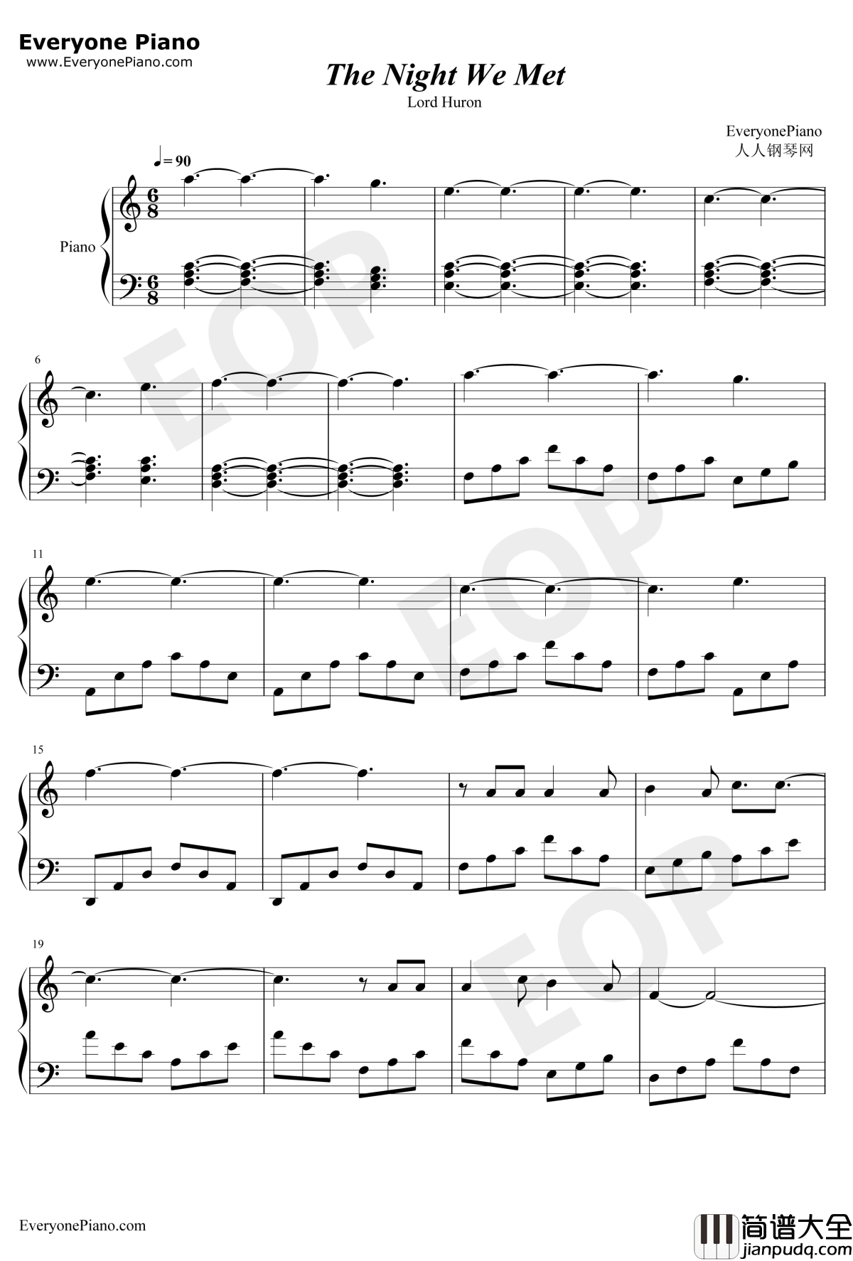 TheNightWeMet钢琴谱_LordHuron_十三个原因OST