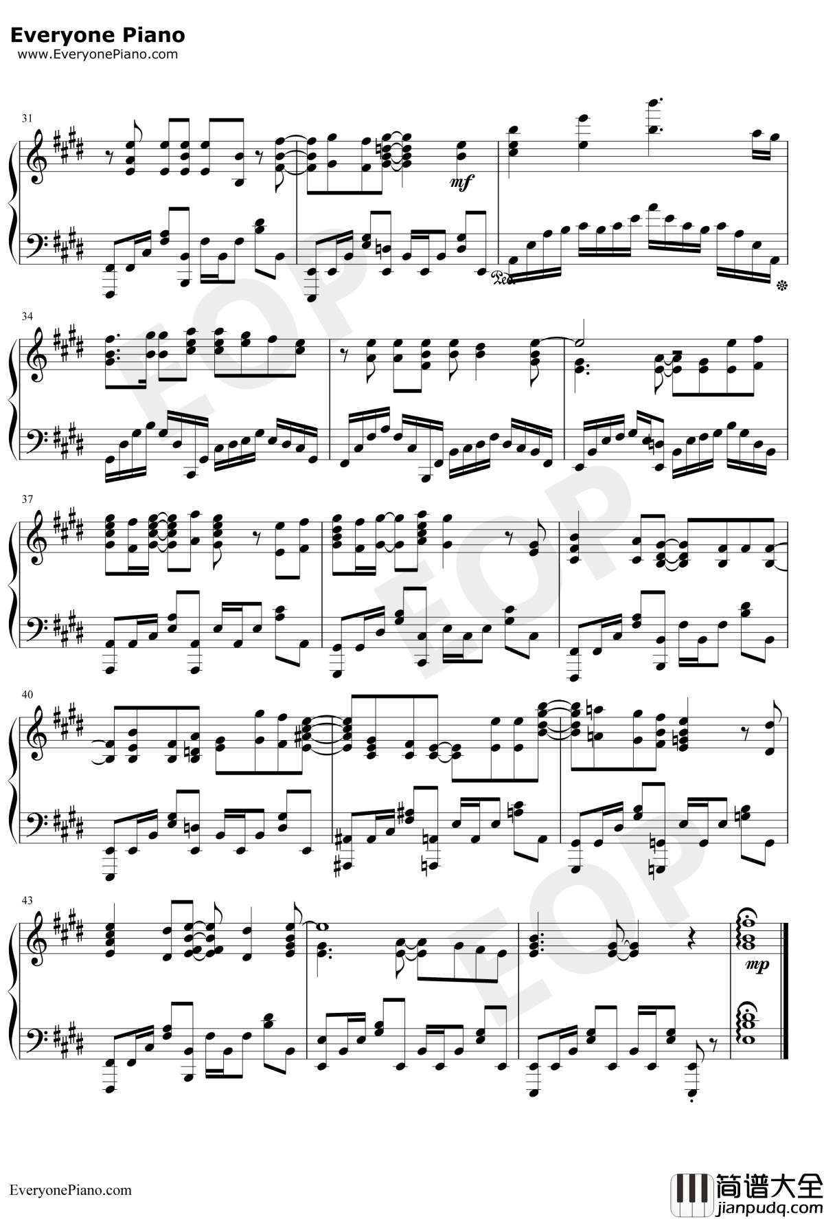 FLY_two_BLUE钢琴谱_优木加奈宫下早纪