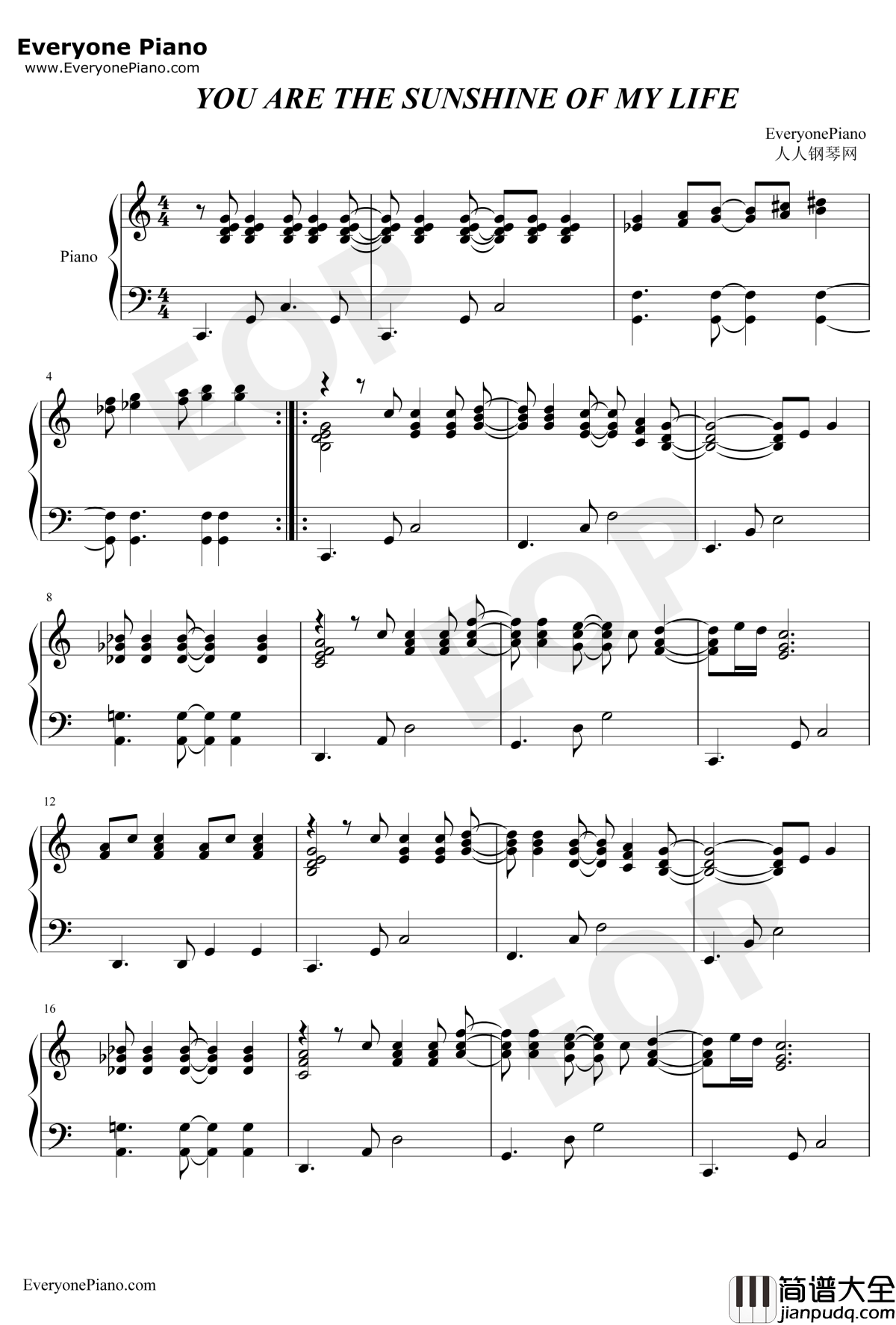 You_Are_The_Sunshine_Of_My_Life钢琴谱_Stevie_Wonder