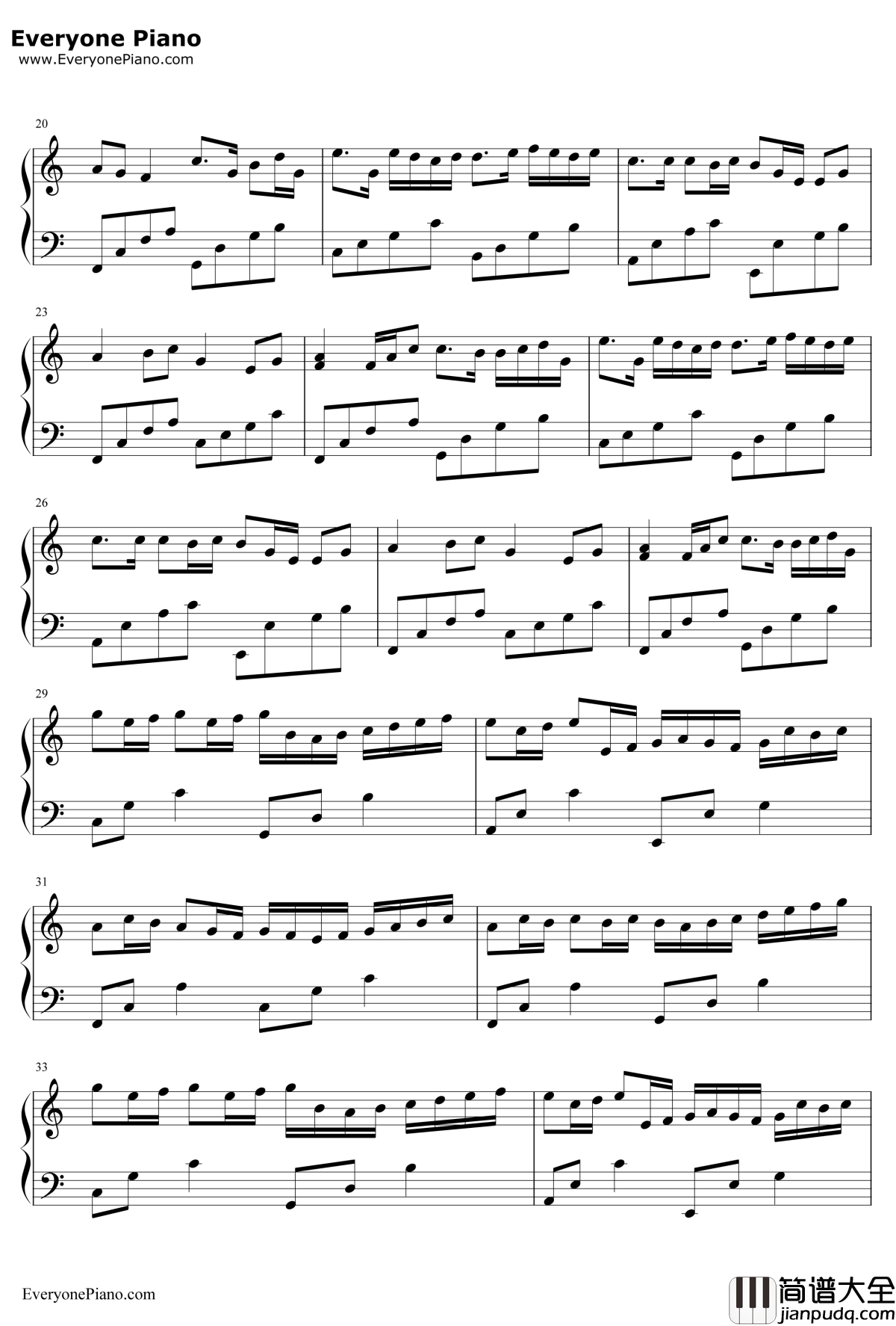 卡农钢琴谱_帕海贝尔_Canon