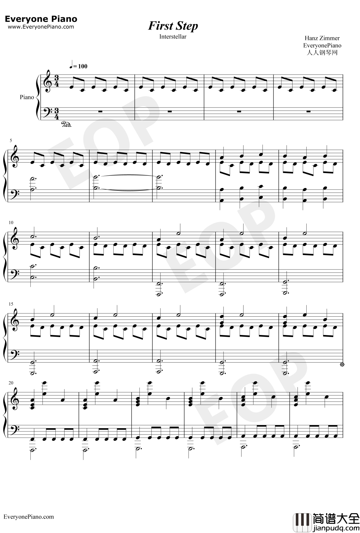 FirstStep钢琴谱_HansZimmer_星际穿越OST