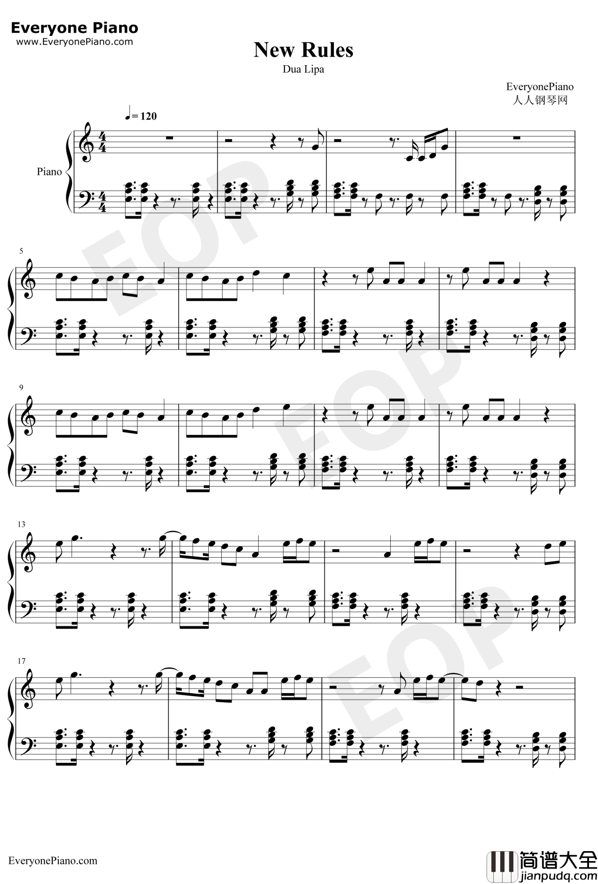 New_Rules钢琴谱_Dua_Lipa