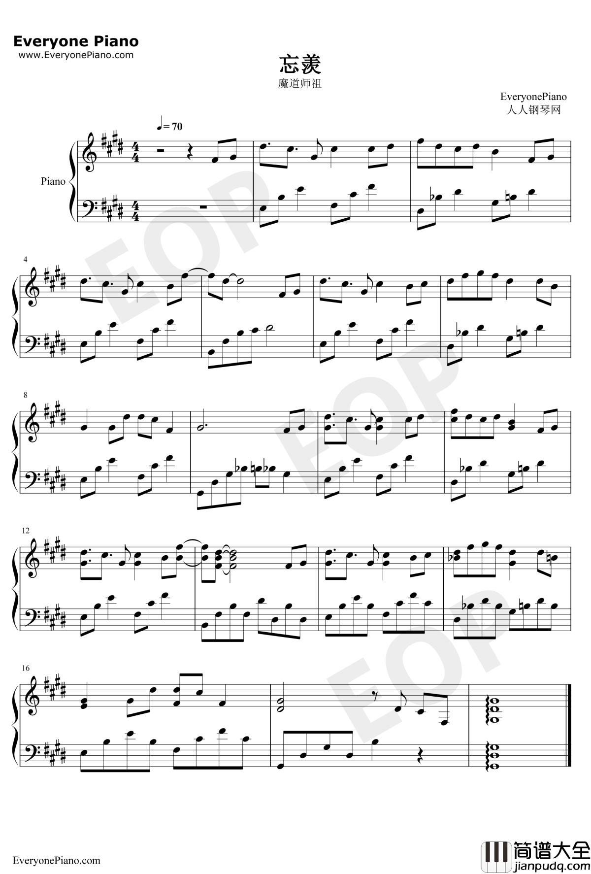 忘羡钢琴谱_岚之调_魔道祖师同人曲