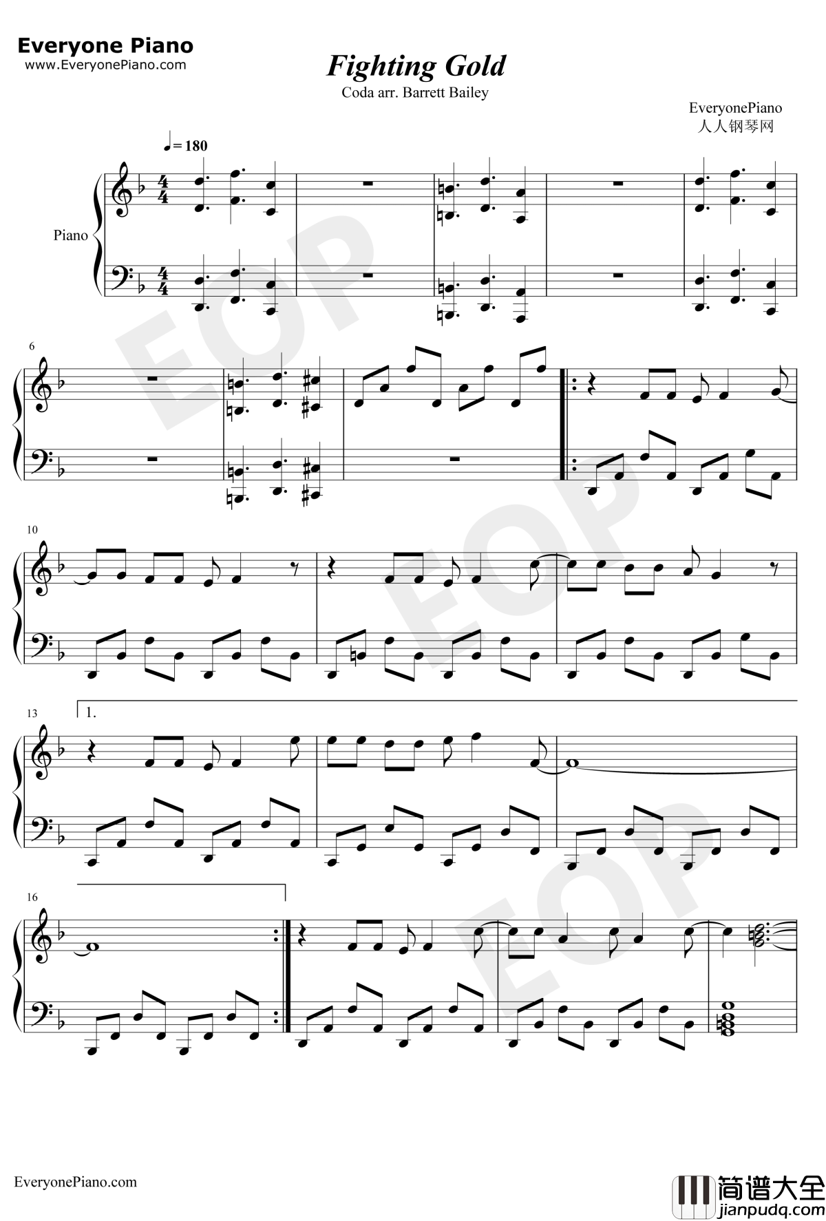 Fighting_Gold钢琴谱_Coda_JOJO的奇妙冒险黄金之风OP