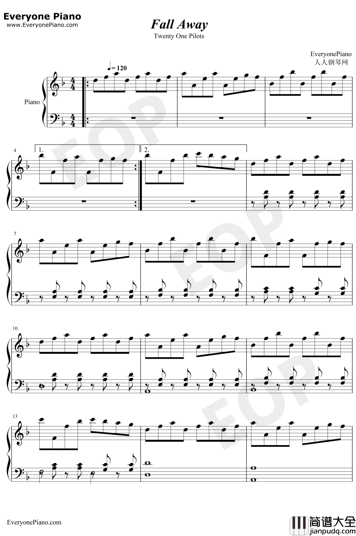 Fall_Away钢琴谱_Twenty_One_Pilots