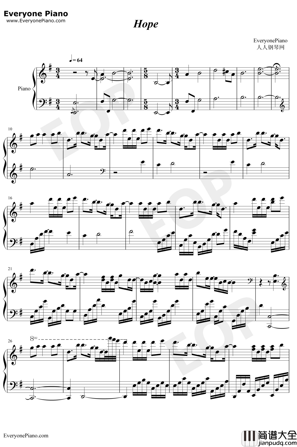 Hope钢琴谱_麻枝准_智代后记美丽的生活OST