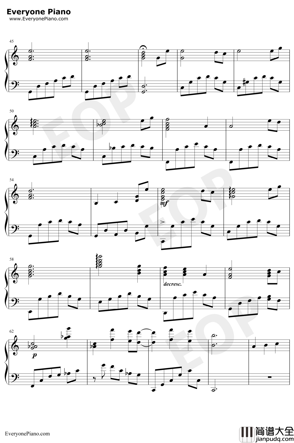 世界の約束钢琴谱_倍赏千惠子_哈尔的移动城堡主题曲