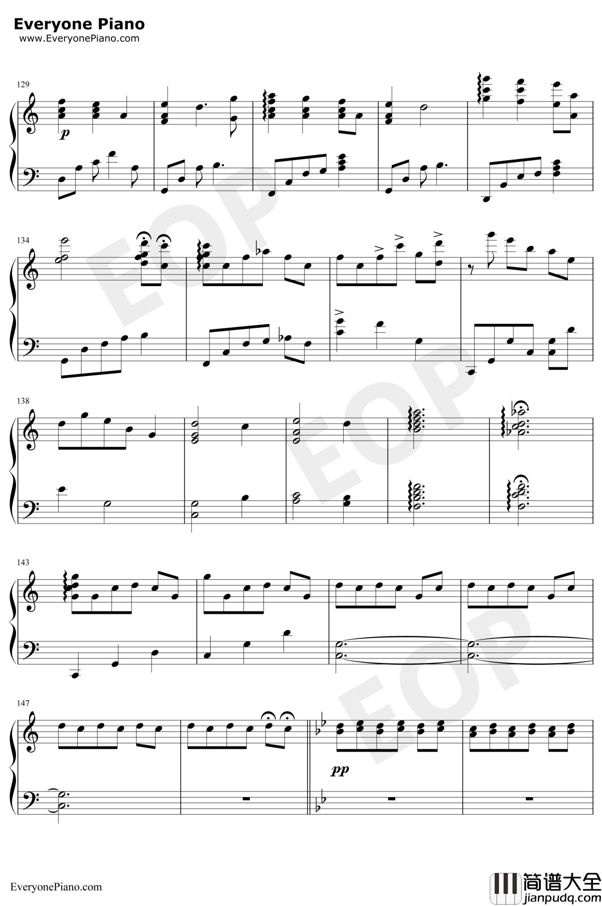 世界の約束钢琴谱_倍赏千惠子_哈尔的移动城堡主题曲