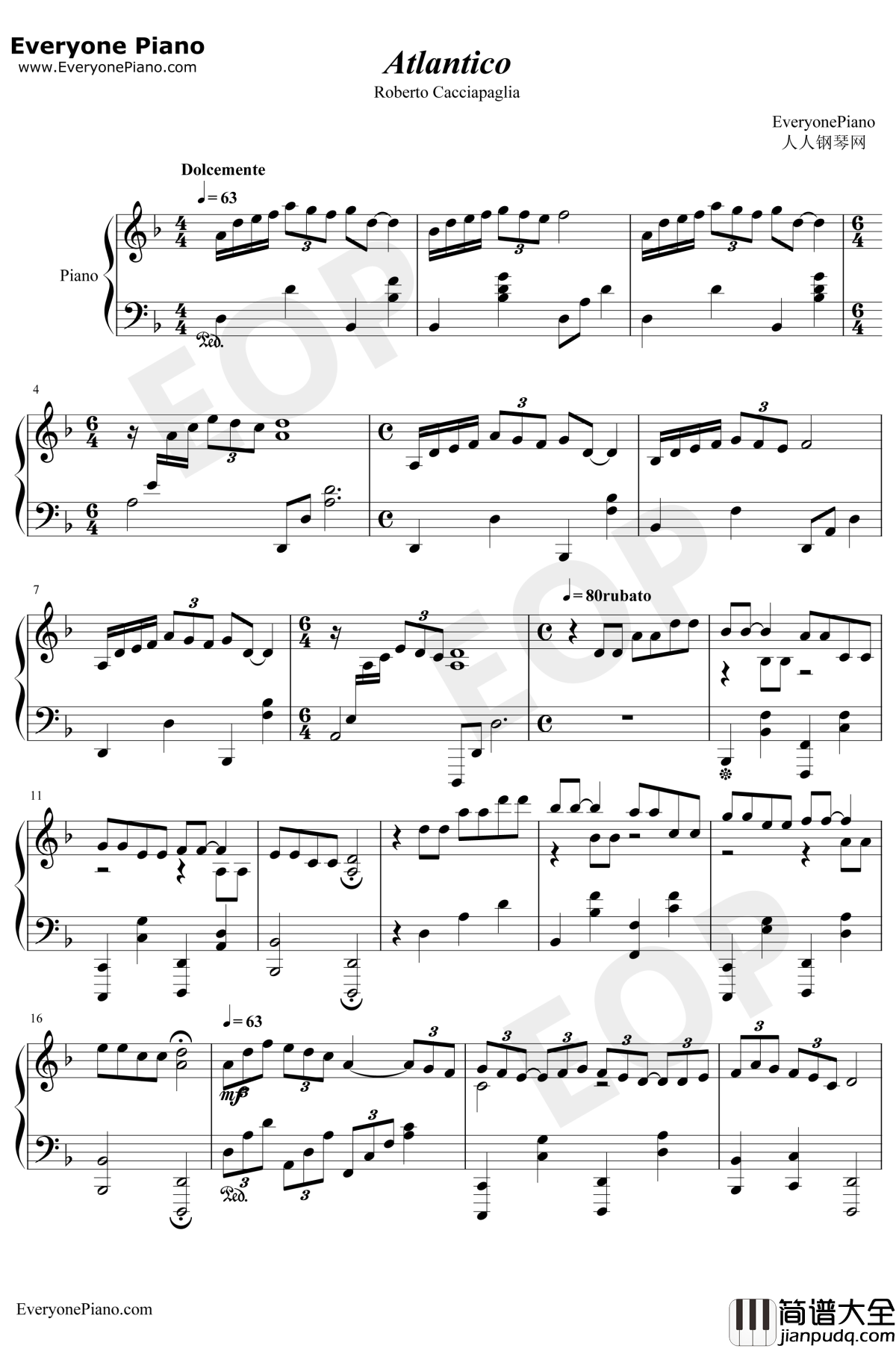 Atlantico钢琴谱_Roberto_Cacciapaglia