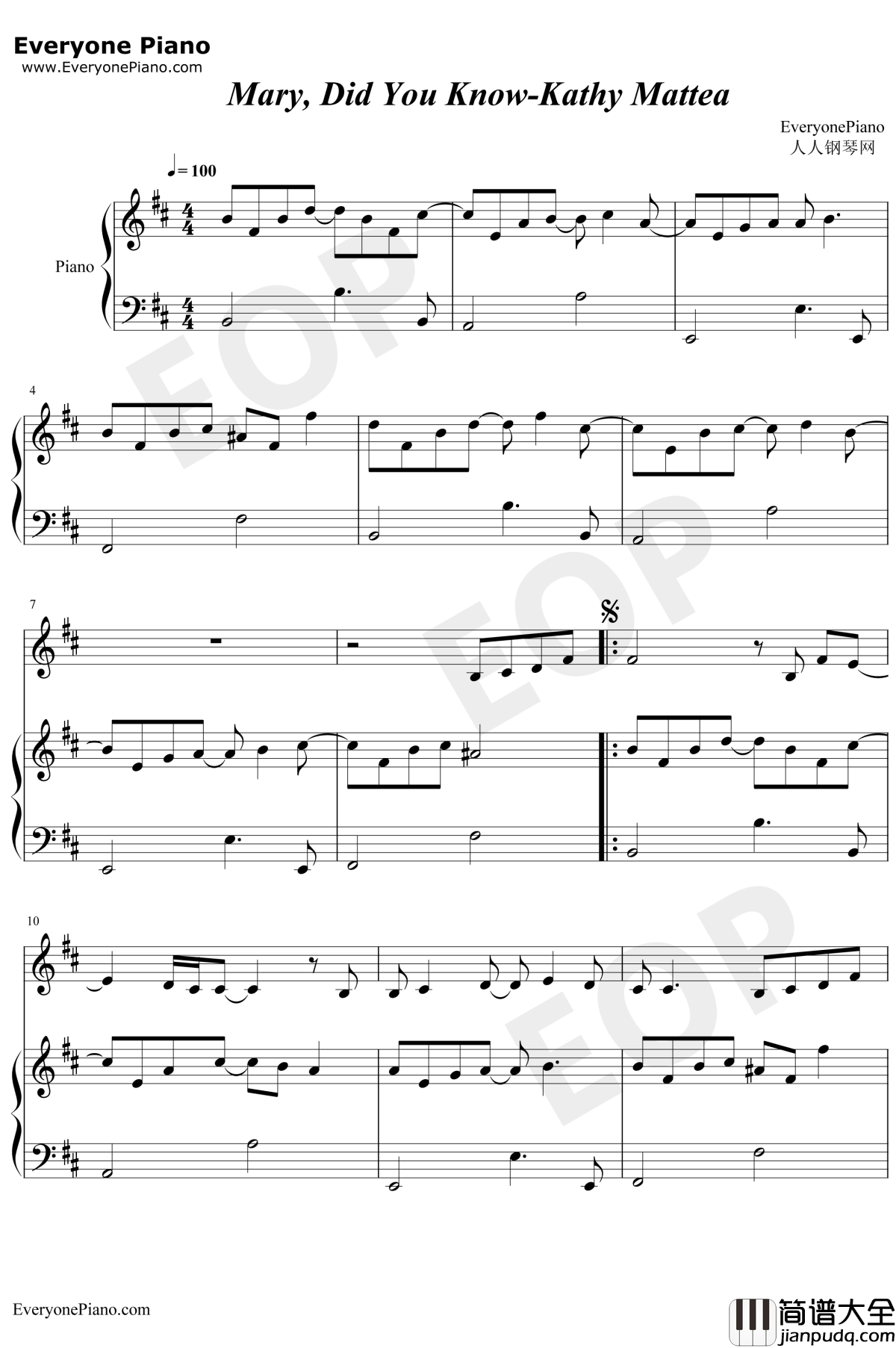 Mary_Did_You_Know钢琴谱_Kathy_Mattea