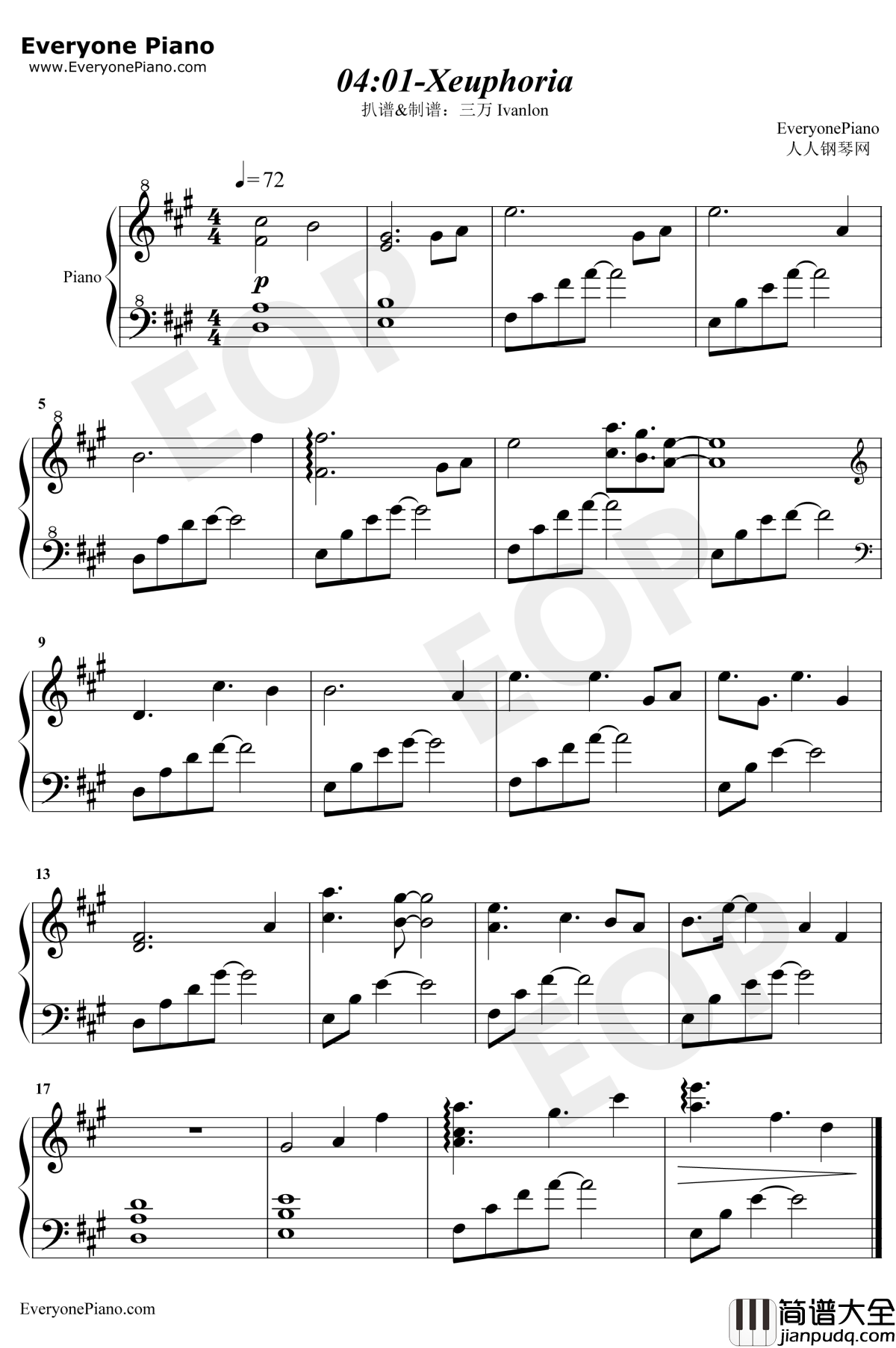 04:01钢琴谱_Xeuphoria