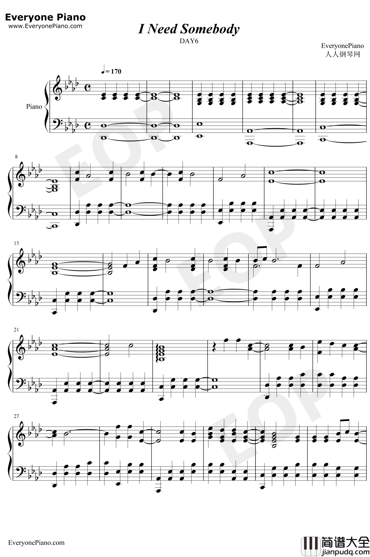 I_Need_Somebody钢琴谱_Day6