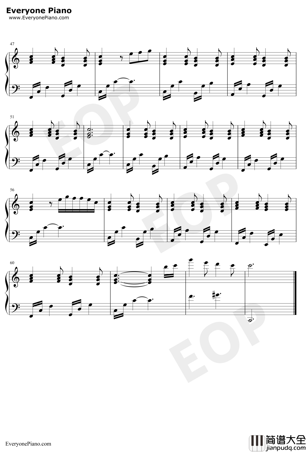 给妈妈钢琴谱_房东的猫_伴奏谱_悲伤逆流成河插曲