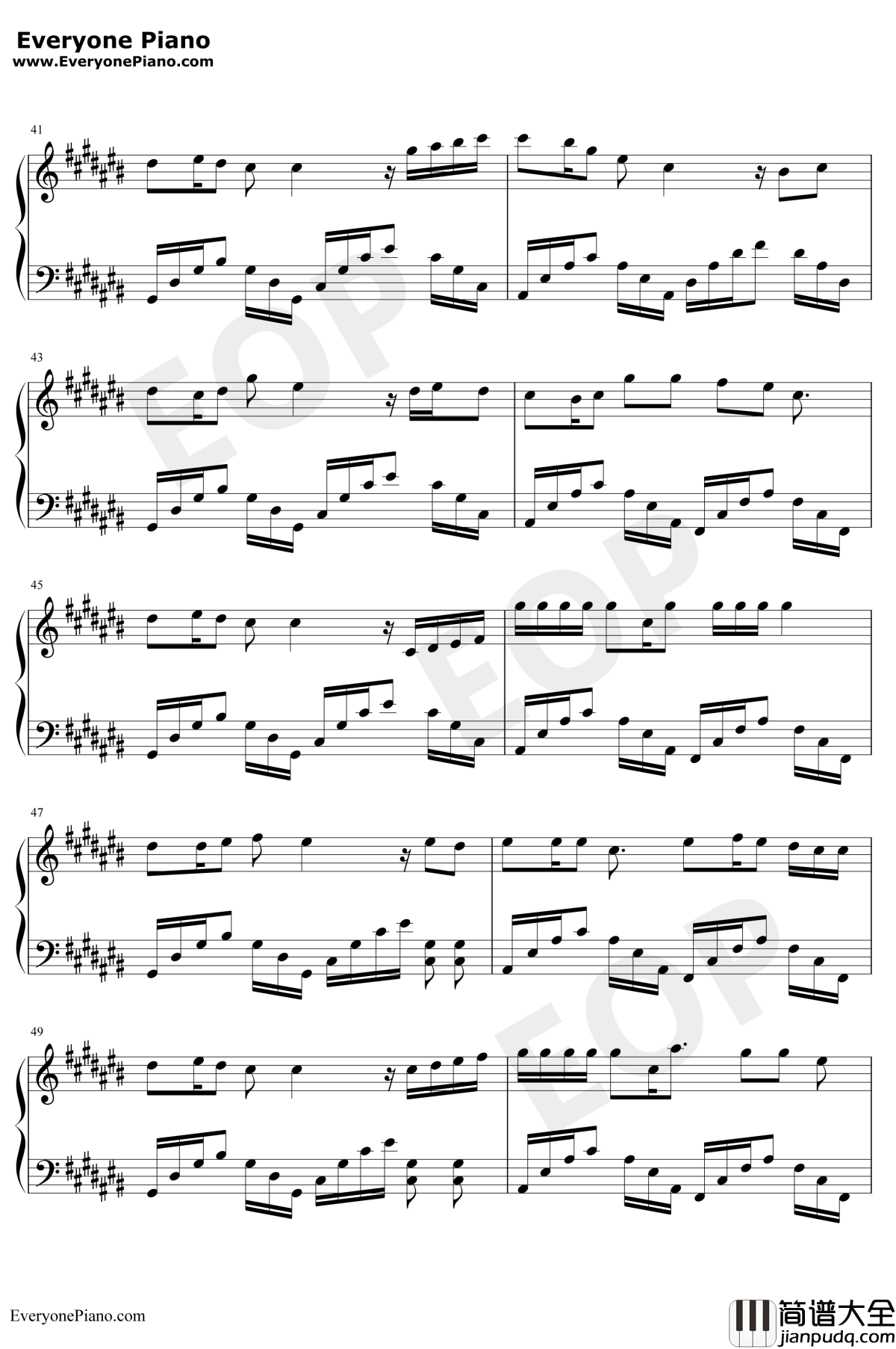 勇敢爱钢琴谱_Mi2_无法拥抱的你片头曲