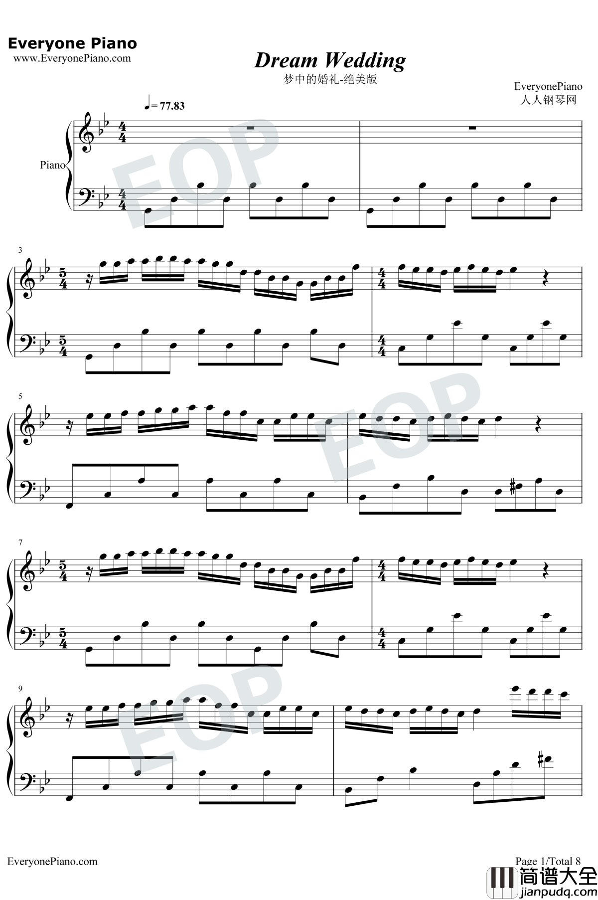 梦中的婚礼绝美版钢琴谱_理查德·克莱德曼_如此华丽的乐曲却也只是一场梦