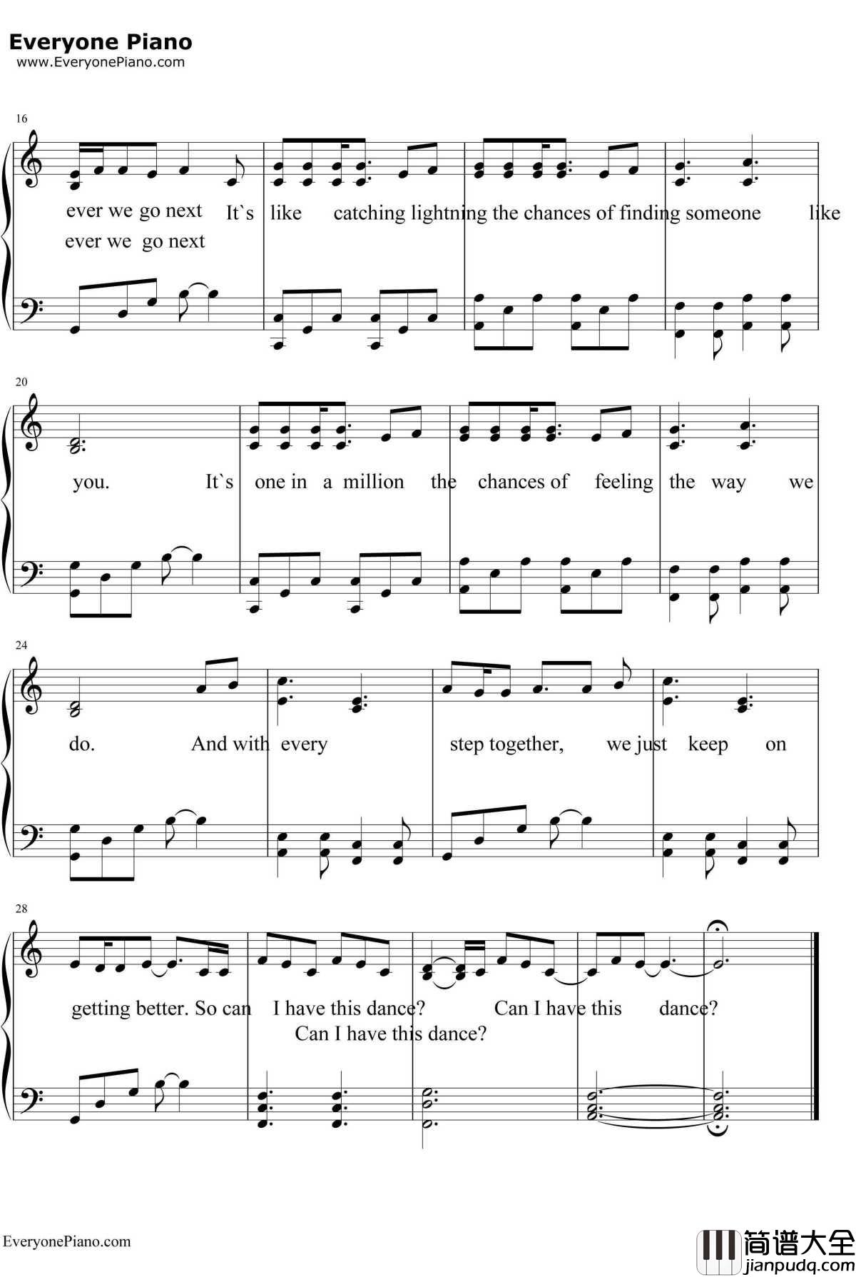 Can_I_Have_This_Dance钢琴谱_ZacEfron&VanessaHudgens_歌舞青春3:毕业季OST