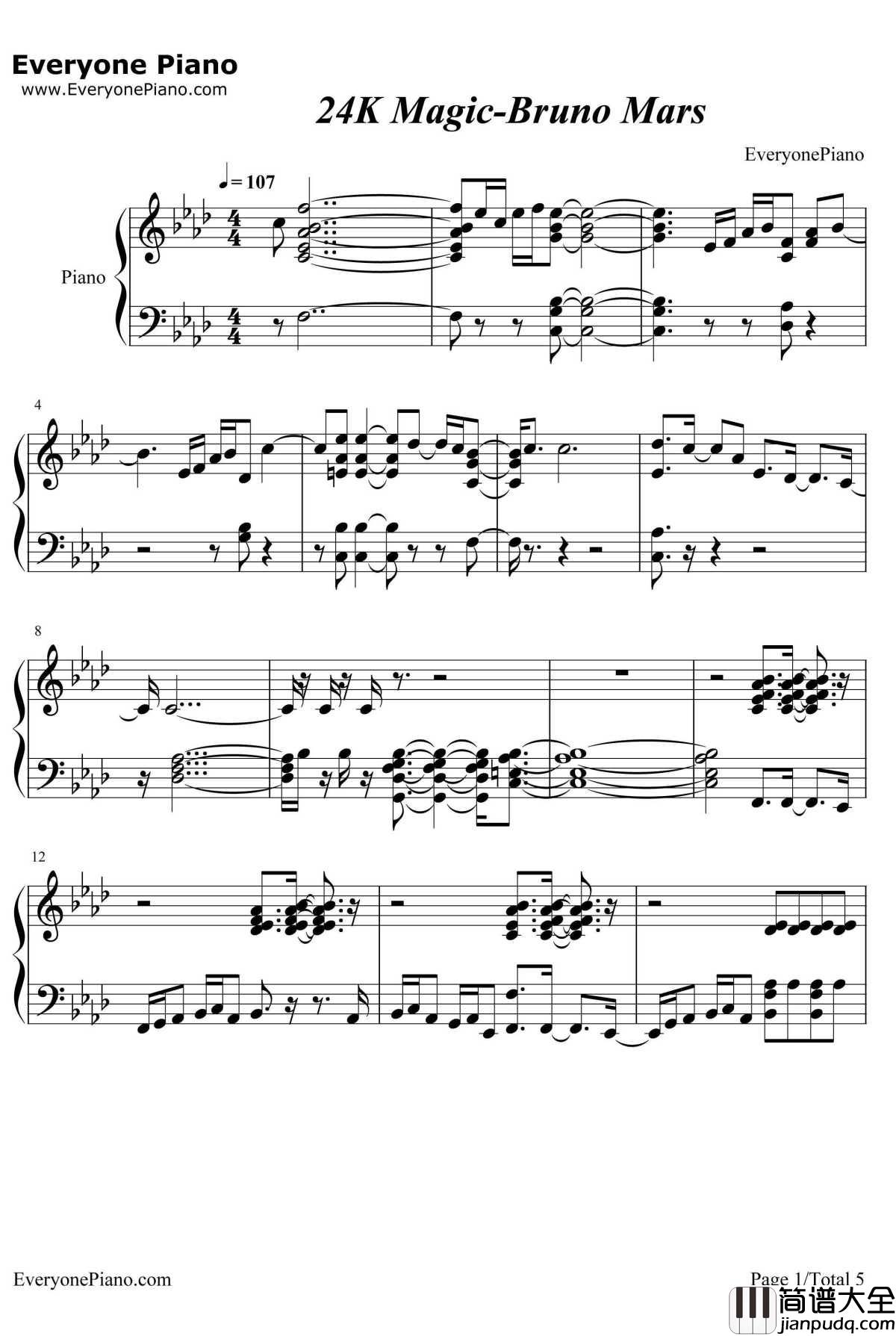 24K_Magic钢琴谱_BrunoMars