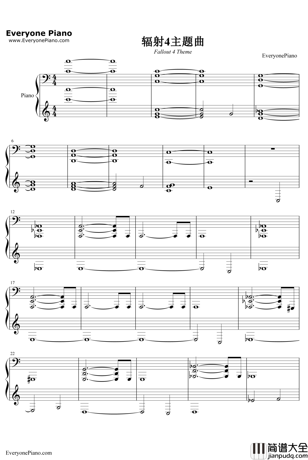 辐射4主题曲钢琴谱_InonZur_辐射4主题曲