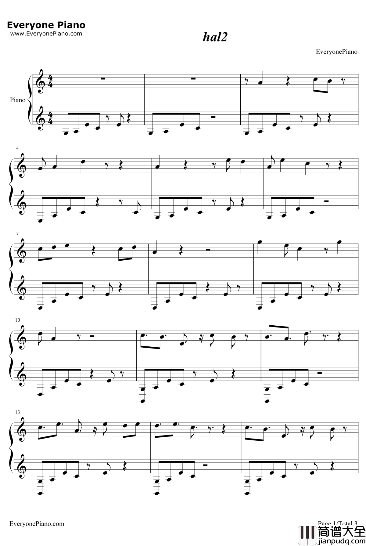 hal2钢琴谱_丹尼尔·罗森菲尔德C418_Minecraft背景音乐