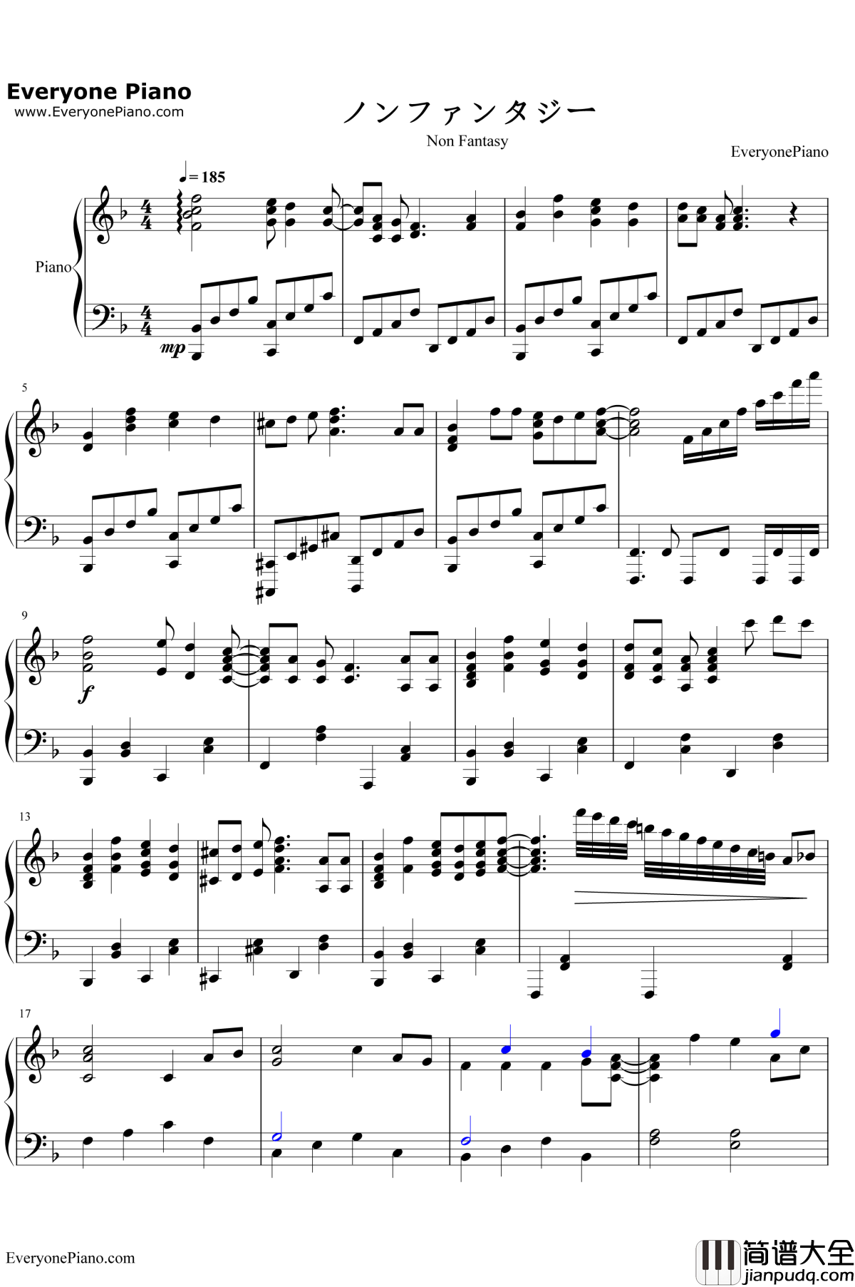 ノンファンタジー钢琴谱_LIP×LIP_无论何时我们的恋情都是10厘米OP