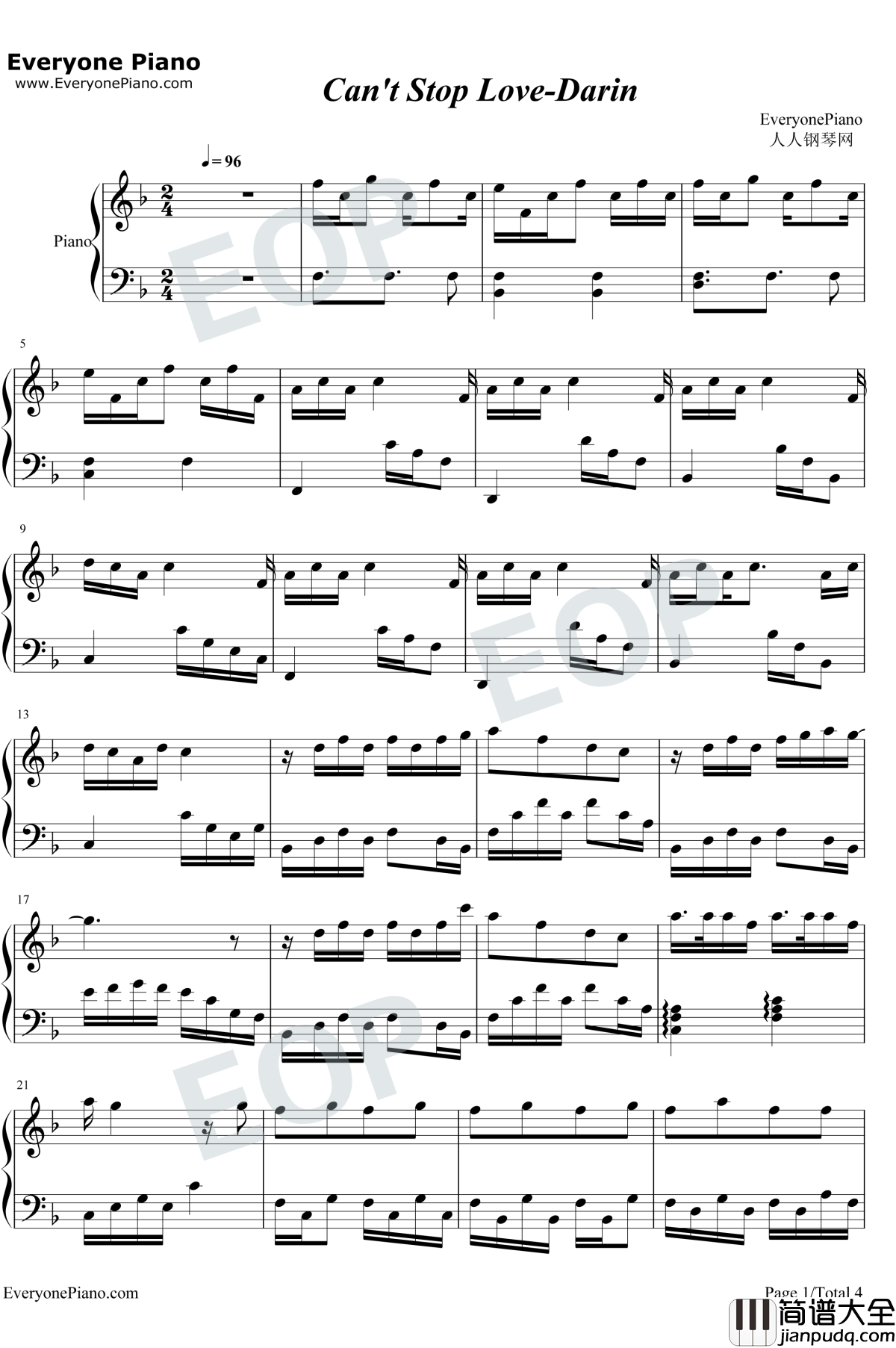 Can't_Stop_Love钢琴谱_Darin