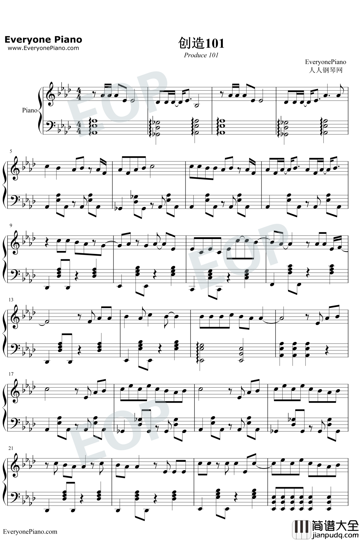 创造101钢琴谱_创造101女孩