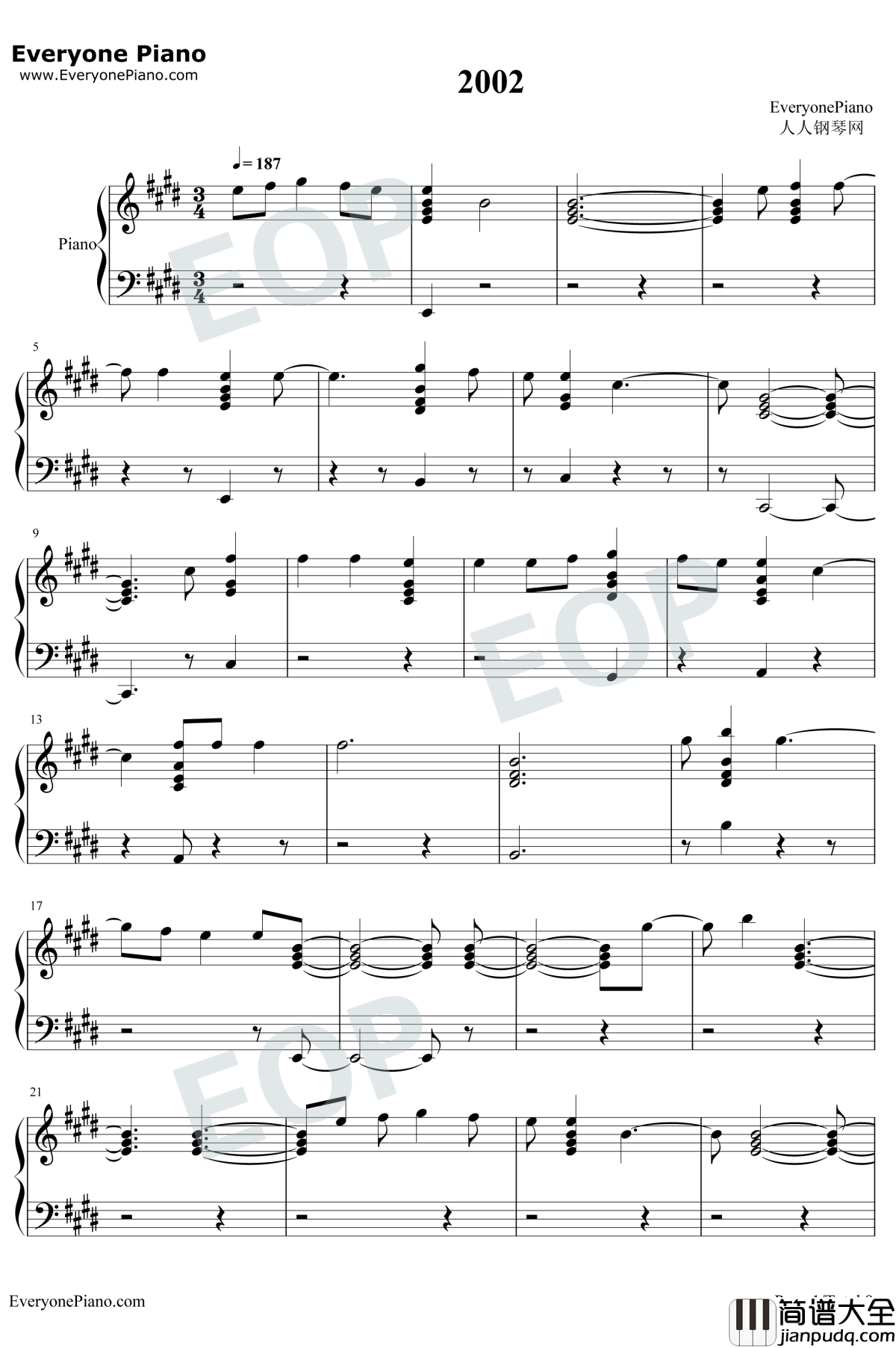 2002钢琴谱_Anne_Marie