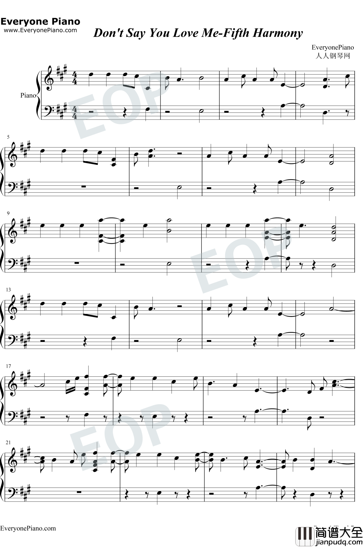 Don't_Say_You_Love_Me钢琴谱_Fifth_Harmony