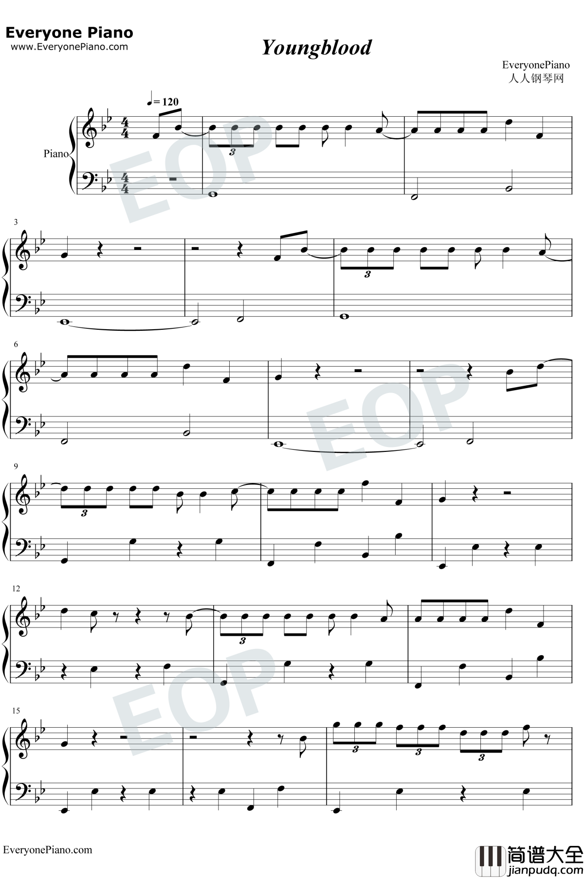 Youngblood钢琴谱_5SecondsofSummer_5SecondsofSummer