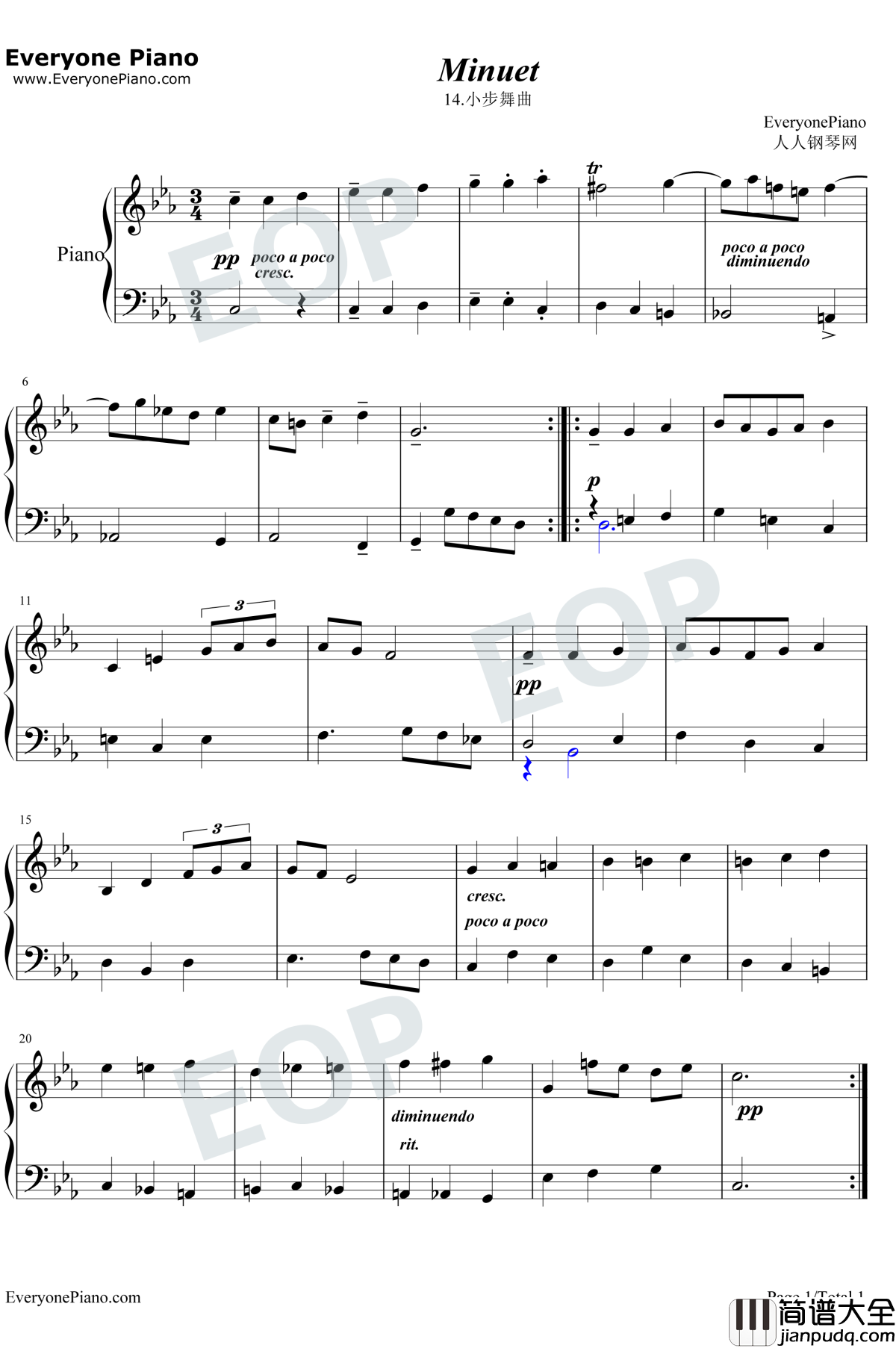 小步舞曲14钢琴谱_巴赫