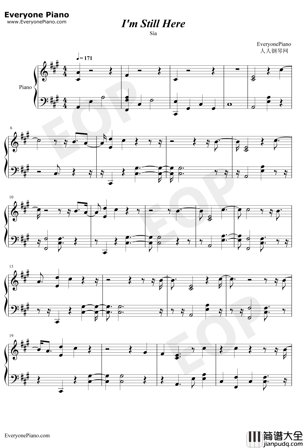 I'm_Still_Here钢琴谱_Sia