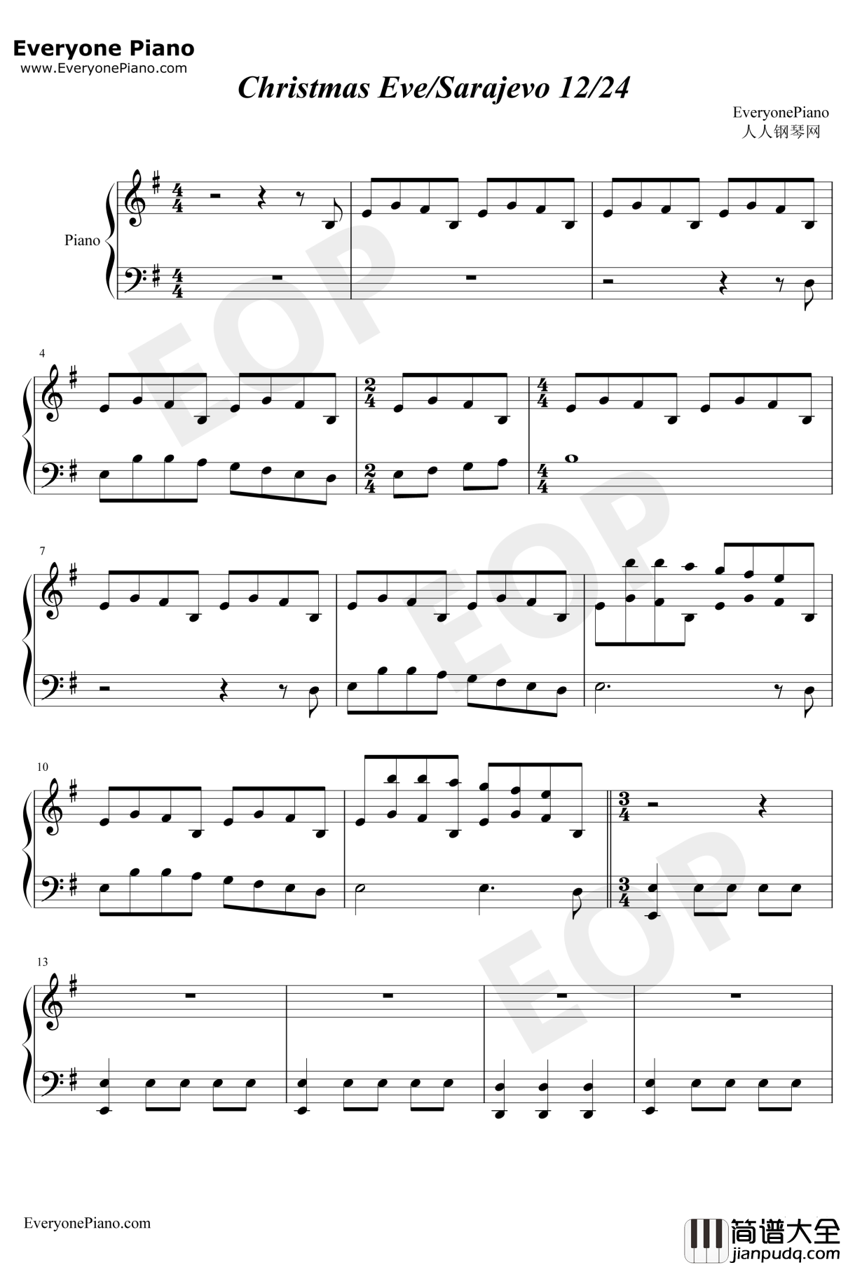 Christmas_Eve_Sarajevo_12_24钢琴谱_Savatage