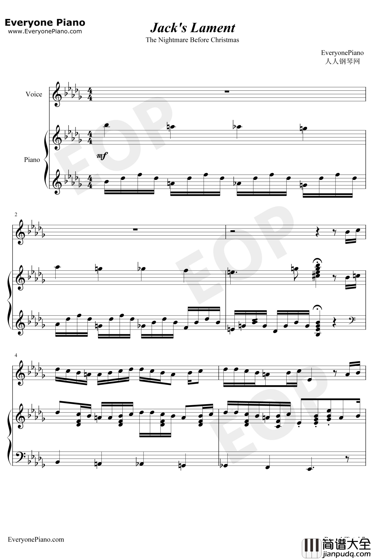 Jack's_Lament钢琴谱_DannyElfman_圣诞夜惊魂OST