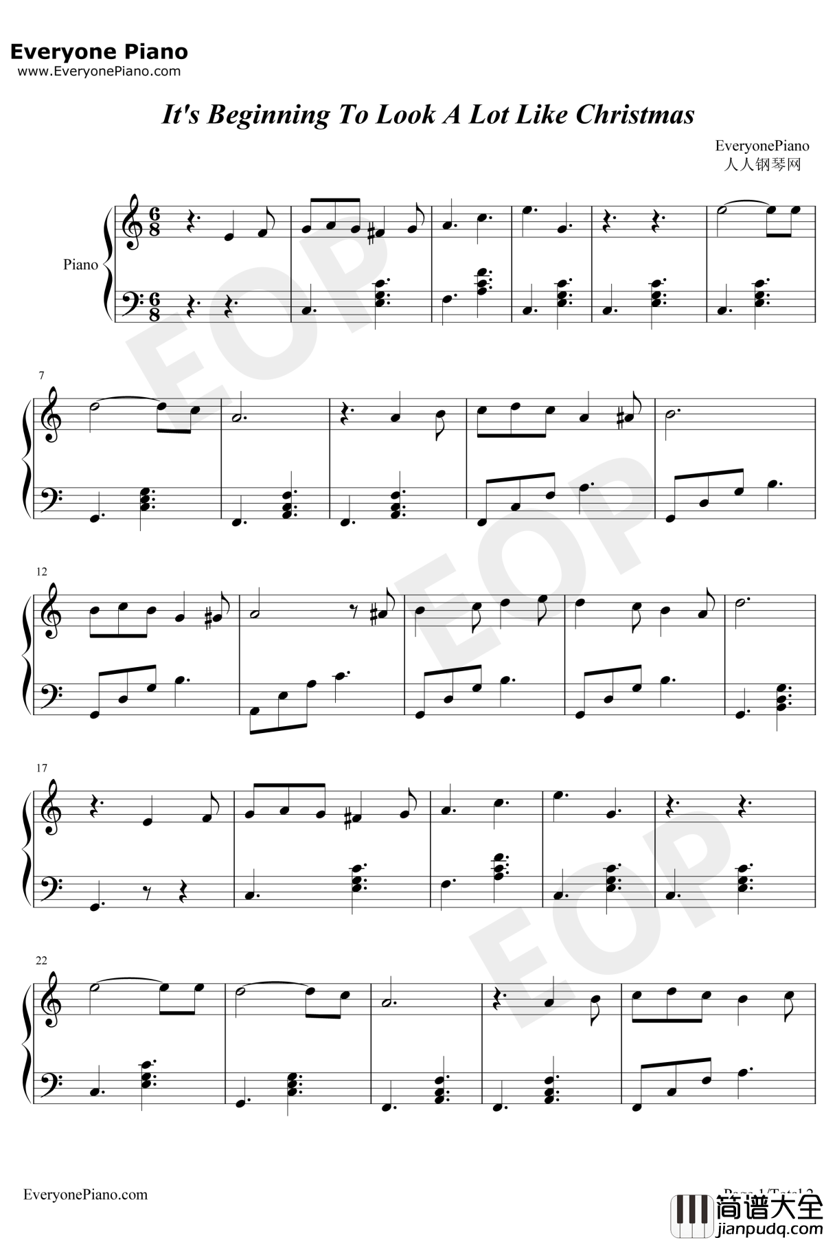 It's_Beginning_to_Look_a_Lot_Like_Christmas钢琴谱_Meredith_Willson