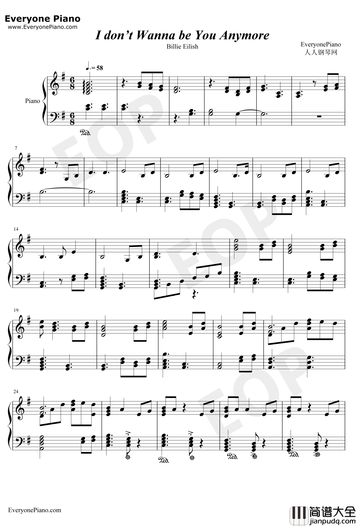 I_don't_wanna_be_you_anymore钢琴谱_BillieEilish_BillieEilish