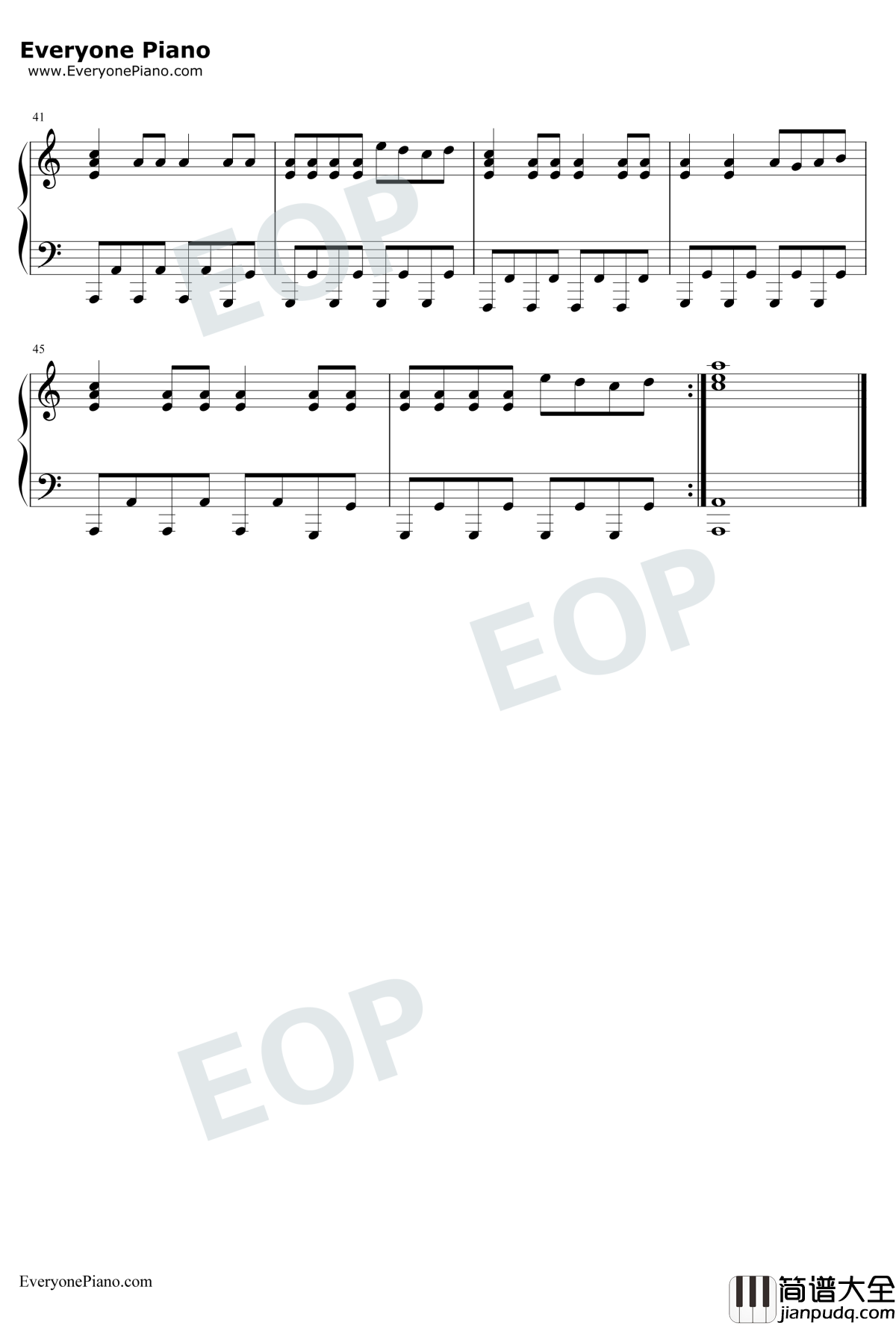 98K之歌钢琴谱_FitzandTheTantrums_HandClap_极简好听_抖音爆火