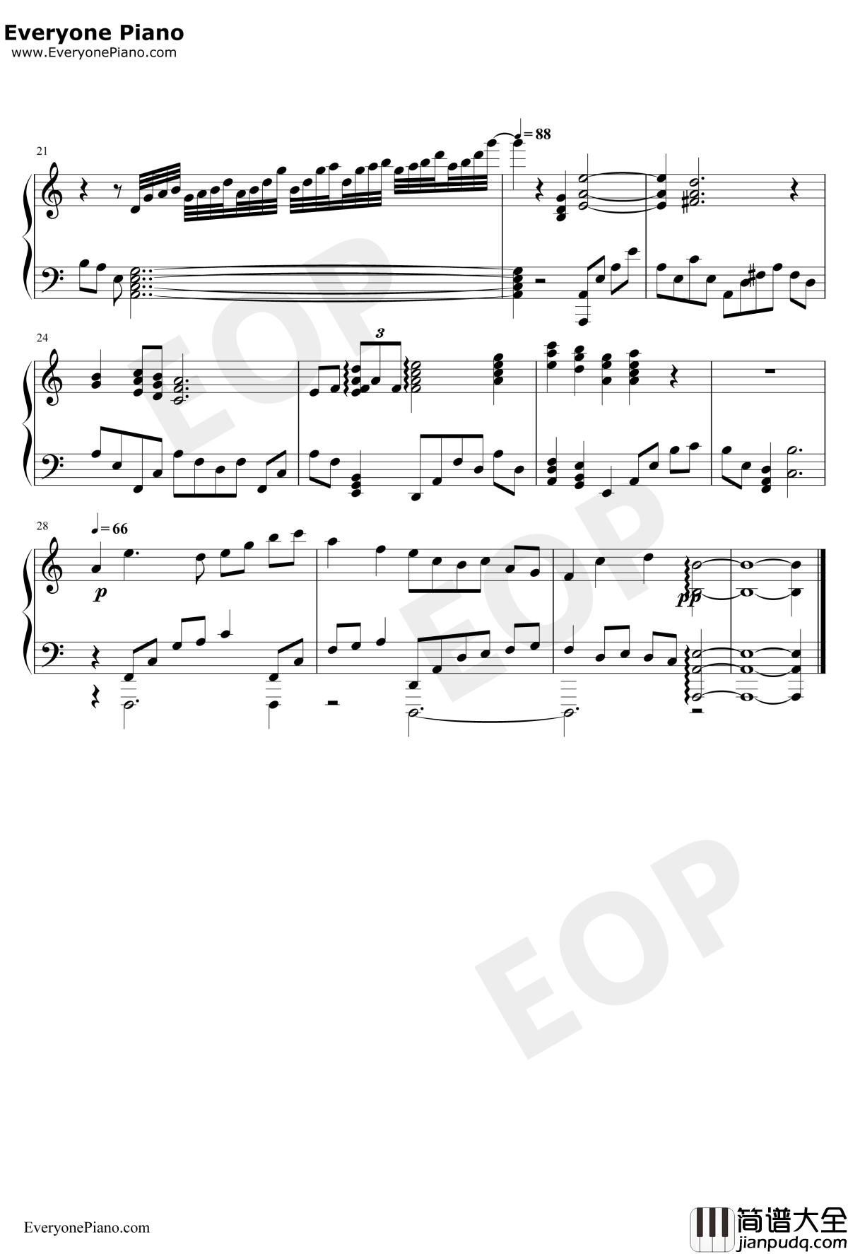 黒闇と白雪~クルザス西部高地:夜~钢琴谱_祖坚正庆_最终幻想14苍穹之禁城游戏原声