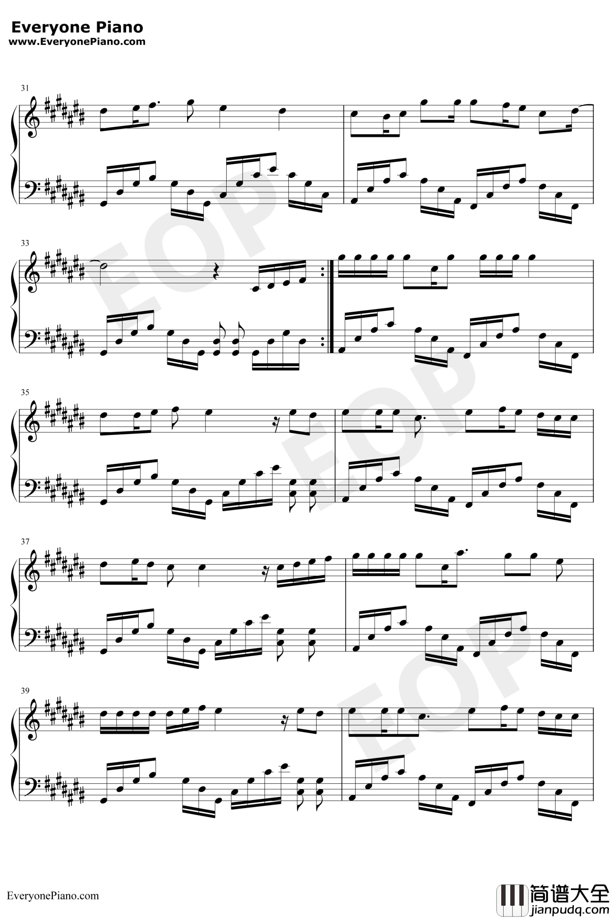 勇敢爱钢琴谱_Mi2_无法拥抱的你片头曲