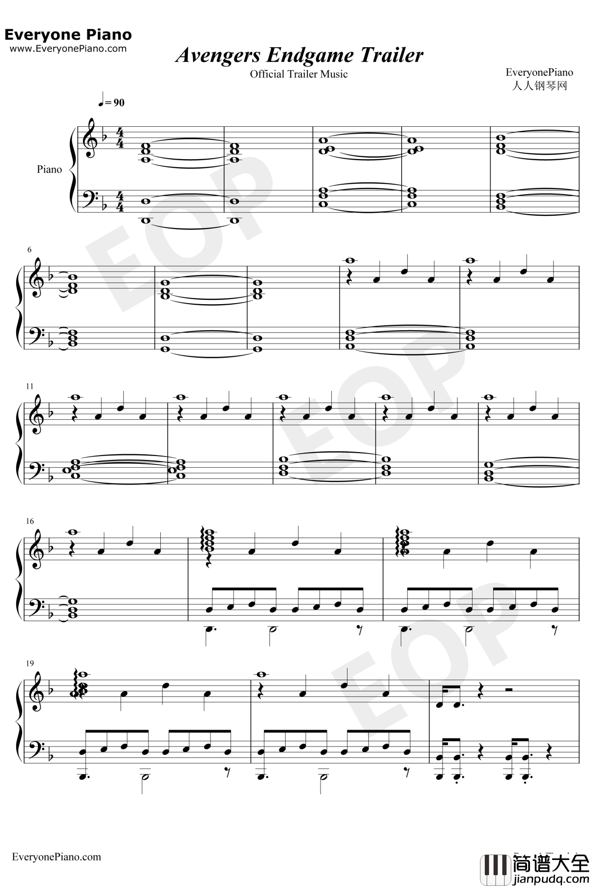 复仇者联盟4终局之战钢琴谱_AlanSilvestri_官方预告音乐