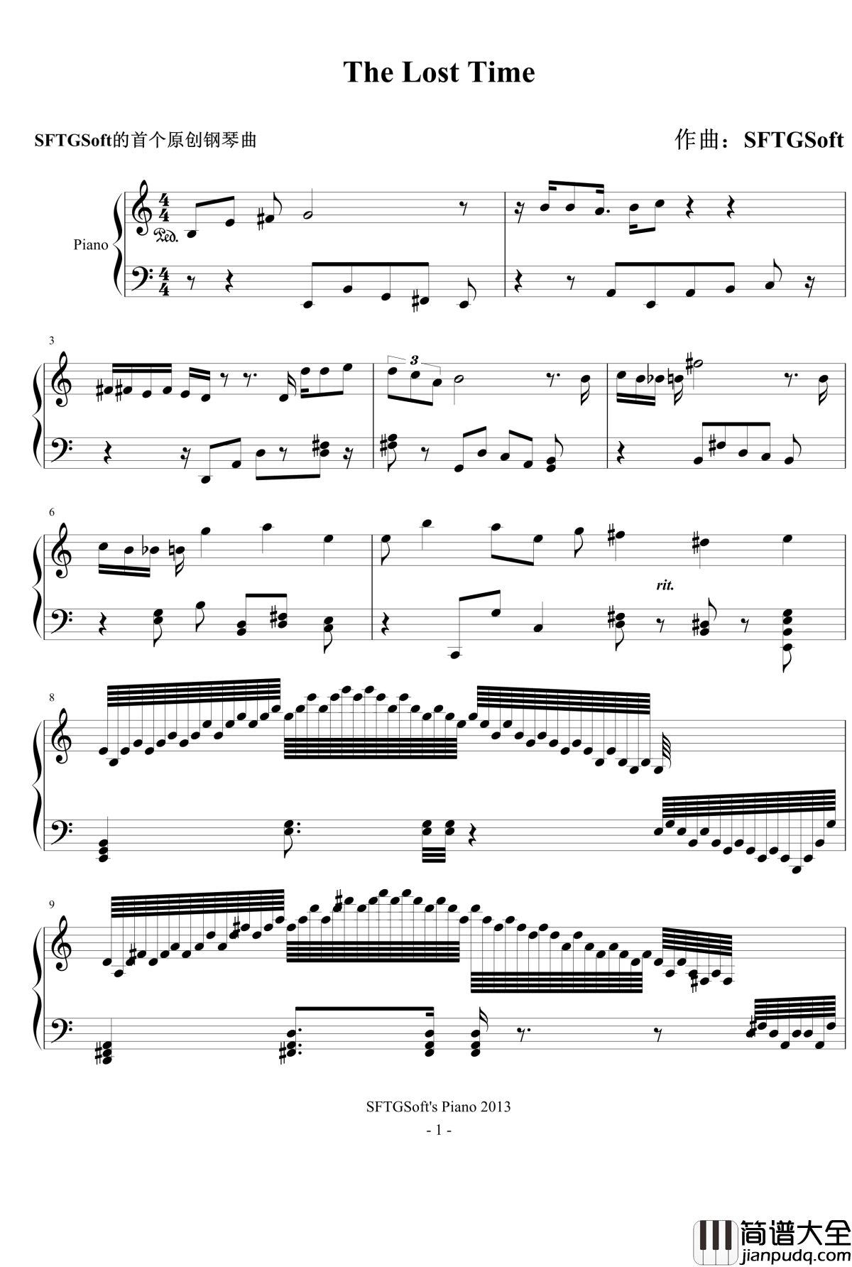 遗失的时间钢琴谱_The_Lost_Time_SFTGSoft