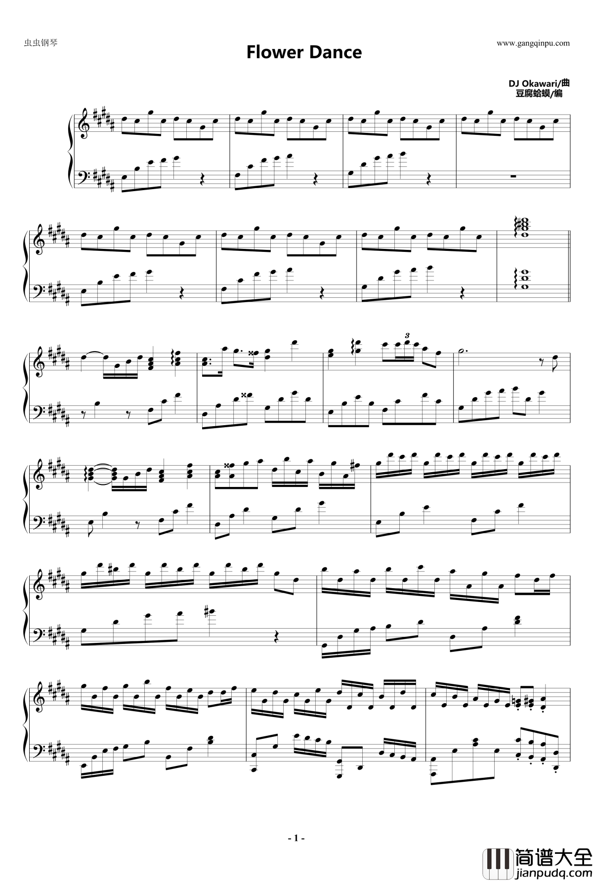 flower_dance钢琴谱_纯钢_DJ_Okawari