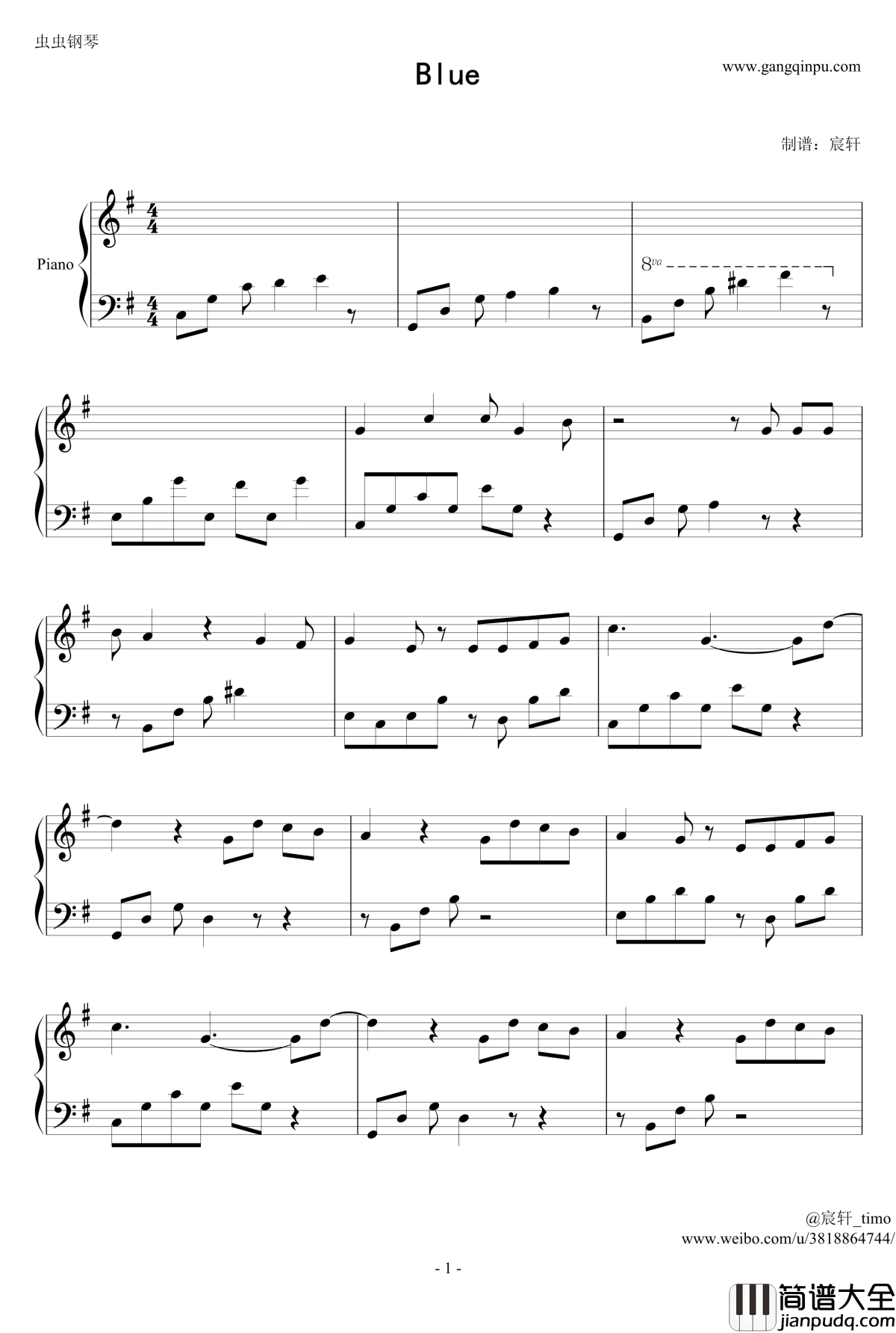 Blue钢琴谱_完整版_BigBang