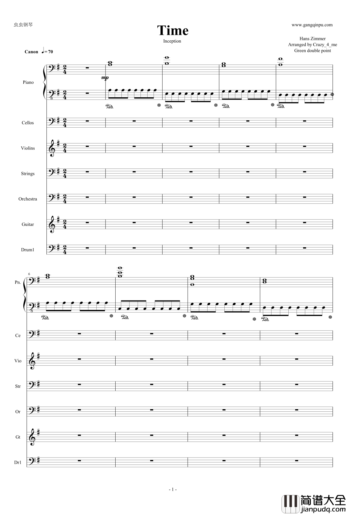 Time钢琴谱_盗梦空间_Hanz_Zimmer