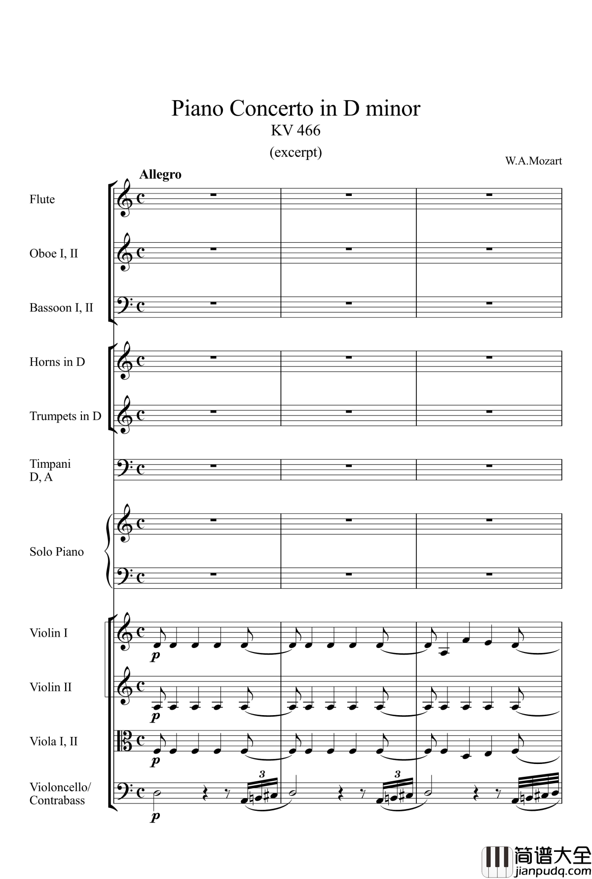 kv466_d小调第20号钢琴协奏曲钢琴谱_莫扎特
